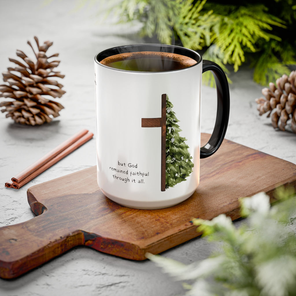 Christian Cross & Pine Tree Mug — Faith Reminder Coffee Cup (11oz/15oz)