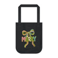 Tote Bag 'Merry' Ribbon Christmas Canvas Tote Organic Holiday Market Bag Christmas gift tote