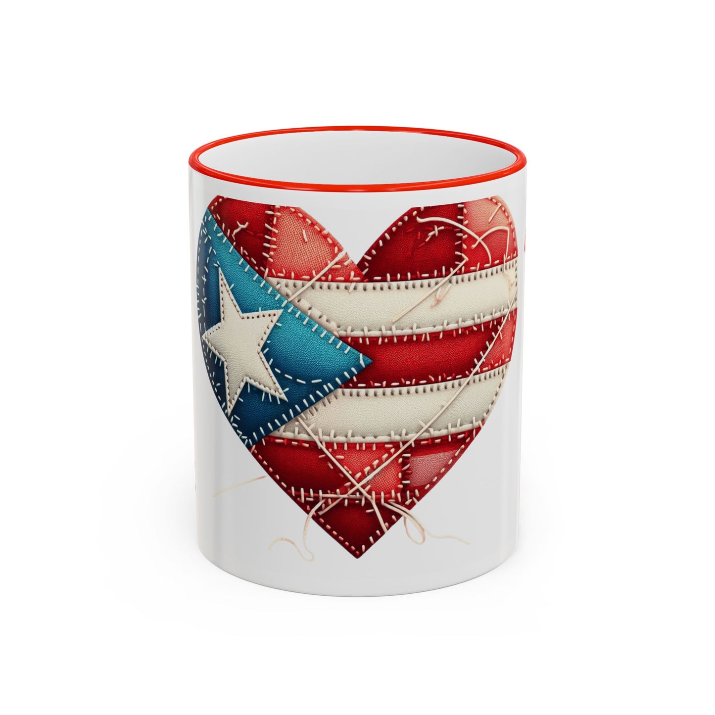 Puerto Rico Flag Heart Accent Rim Mug — Patriotic Coffee Cup (11oz/15oz)
