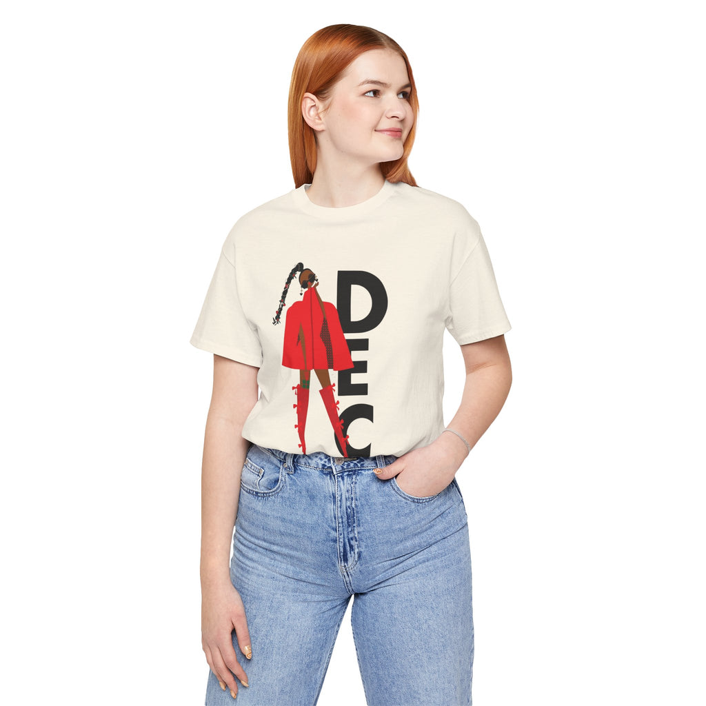 December Fashion Tee  Red Coat Model Graphic Shirt