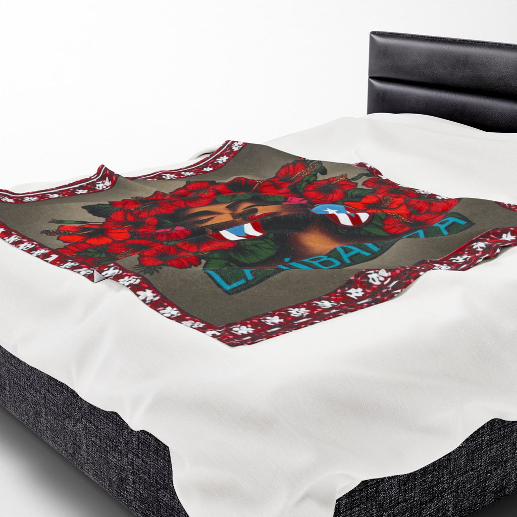 La Jíbaraza Velveteen Plush Blanket  Puerto Rican Floral Afro-Latina Portrait Throw