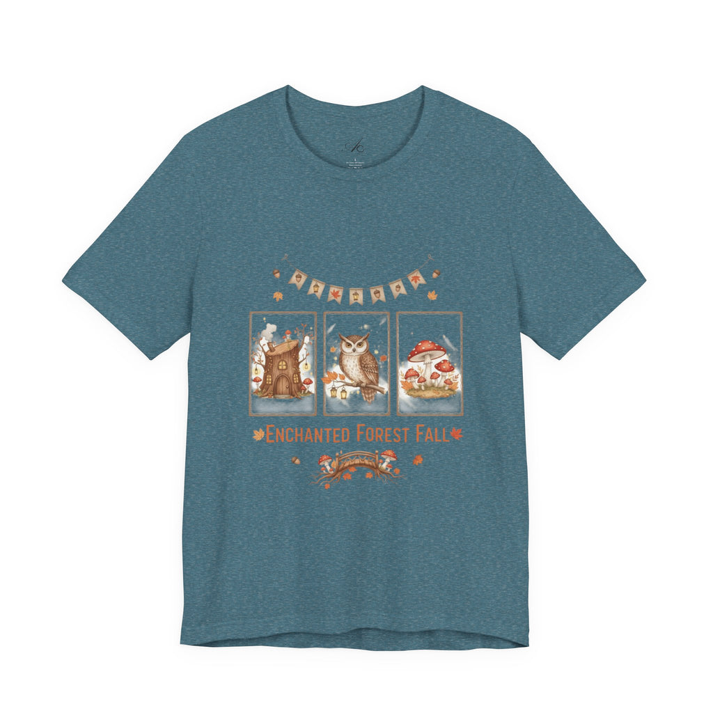 Enchanted Forest Fall Tee, Cute Owl Shirt, Autumn Graphic Tee, Nature Lover Gift, Cozy Fall Apparel, Wildlife T-Shirt, Unisex Fall Top