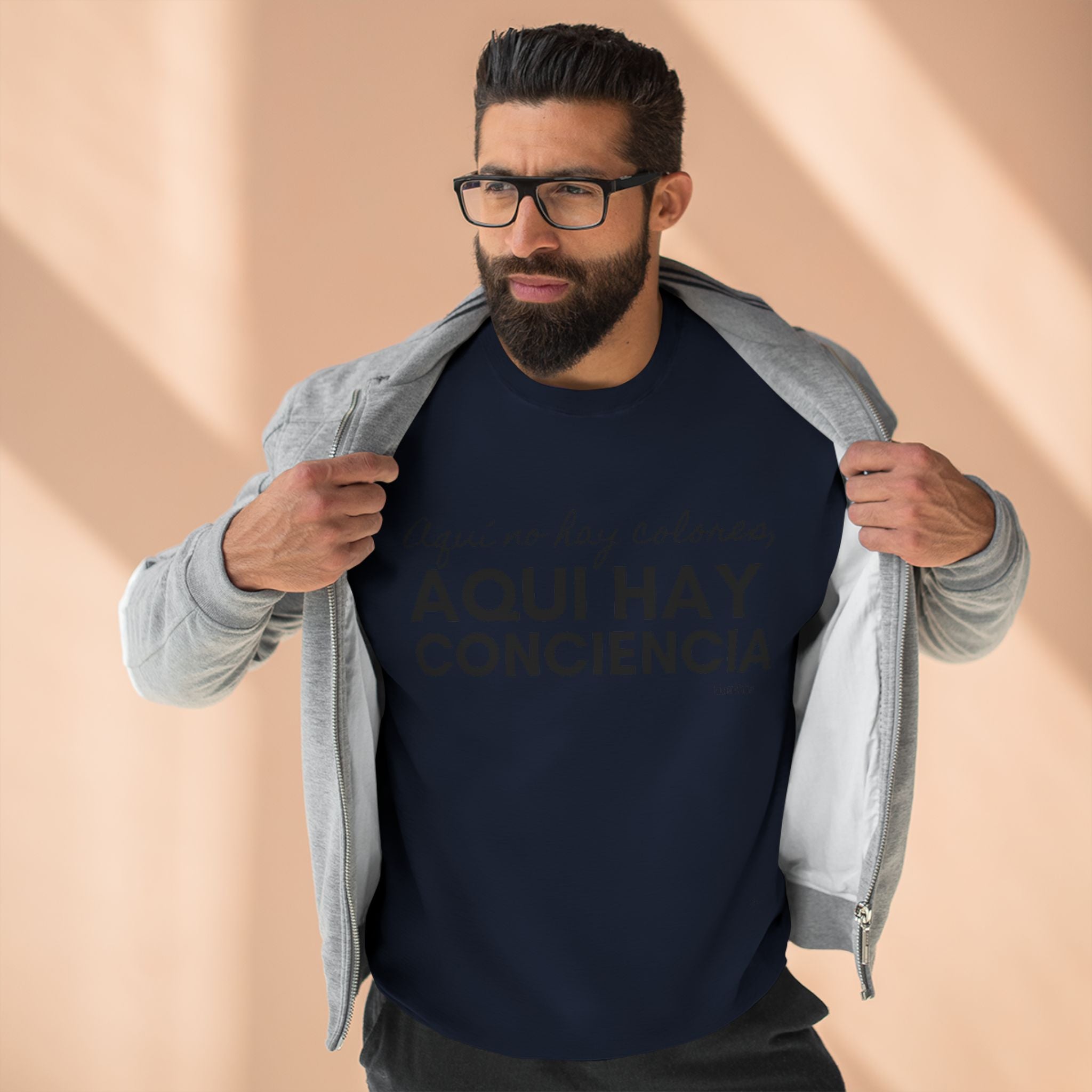 Sweatshirt  “Aquí Hay Conciencia” Spanish Statement Crewneck (Eliezer Molina)