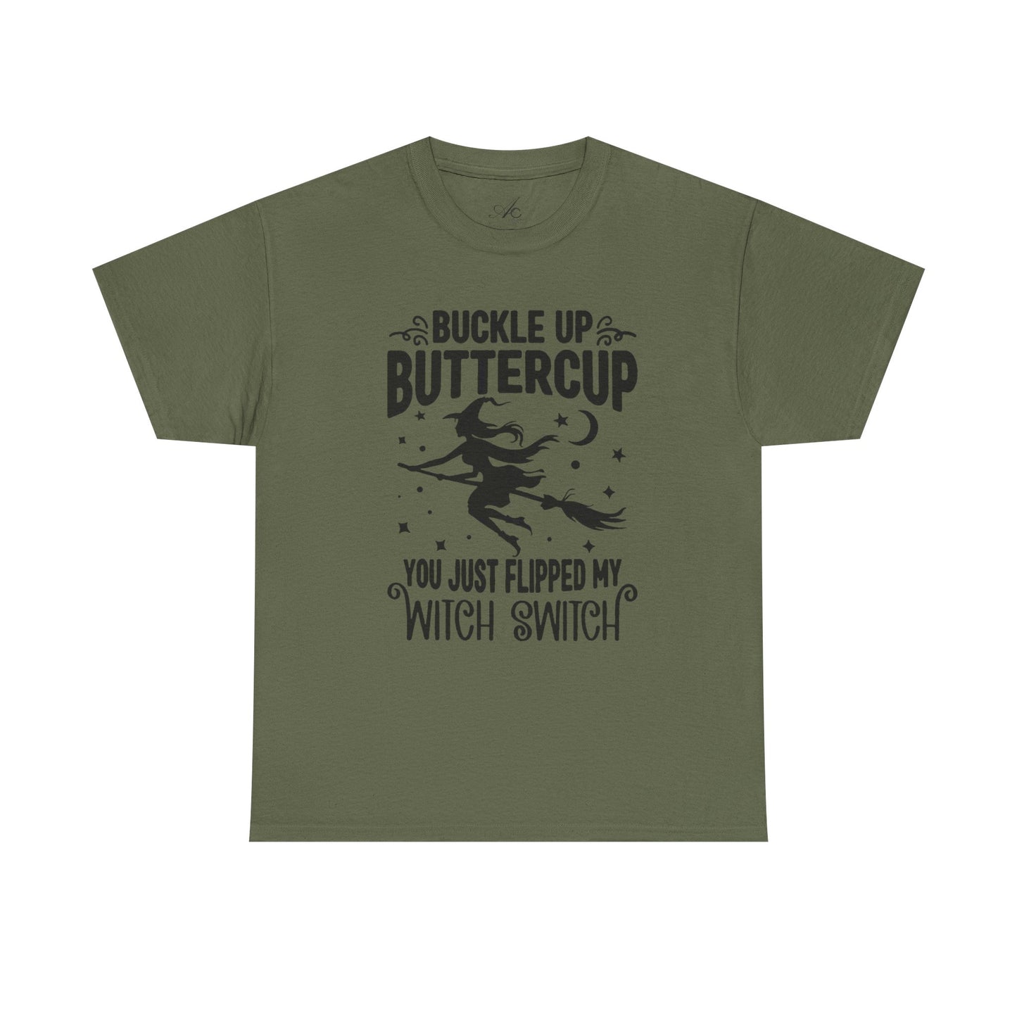 Witchy Humor Tee - Buckle Up Buttercup, Unisex Heavy Cotton Tee, Halloween Shirt, Casual Wear, Gift for Her, Funny T-Shirt