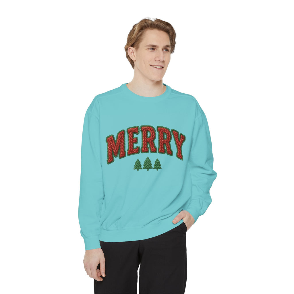 Merry Holiday Sweatshirt — Cozy Christmas Pullover with Tree Graphics Festive Holiday Designs