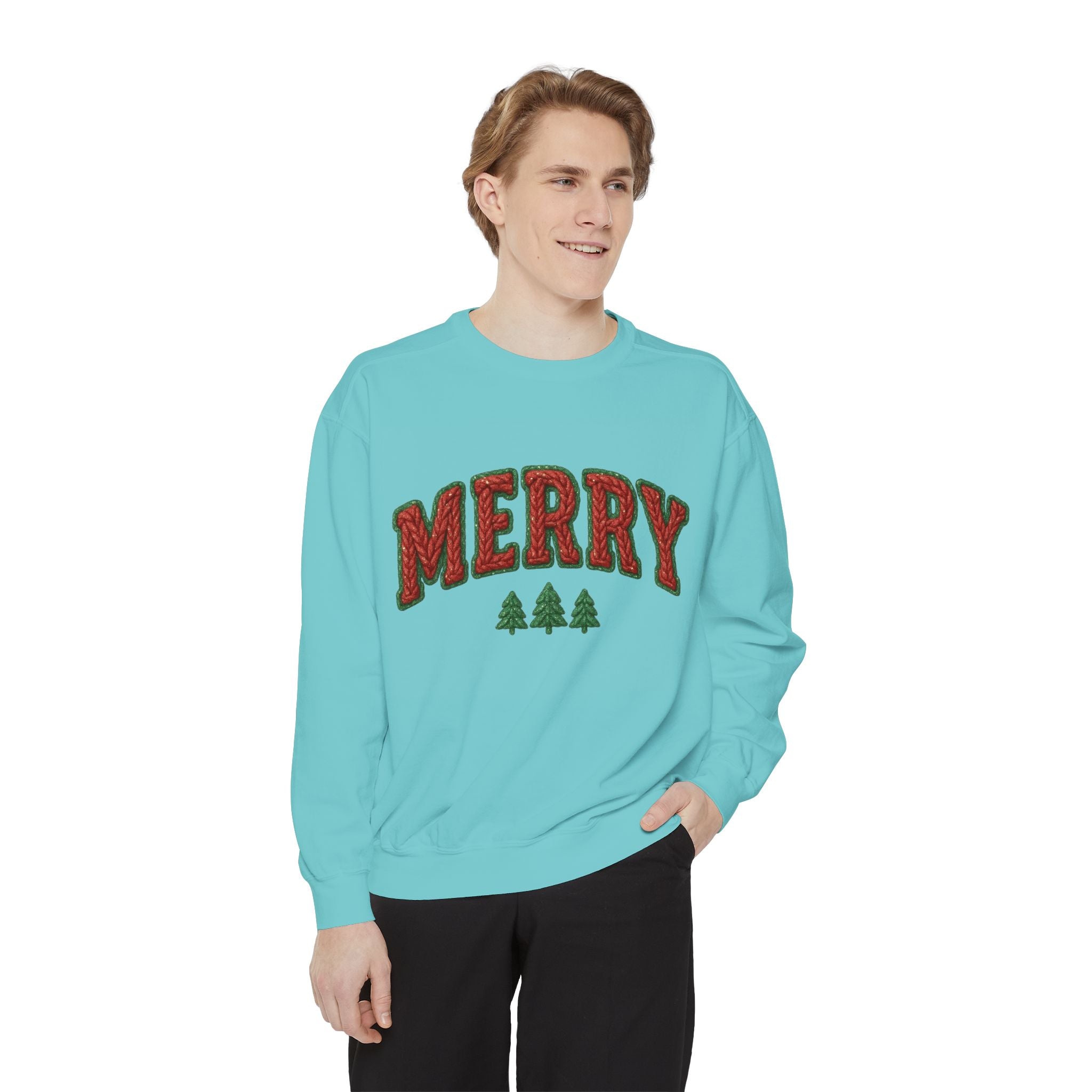 Merry Holiday Sweatshirt — Cozy Christmas Pullover with Tree Graphics Festive Holiday Designs
