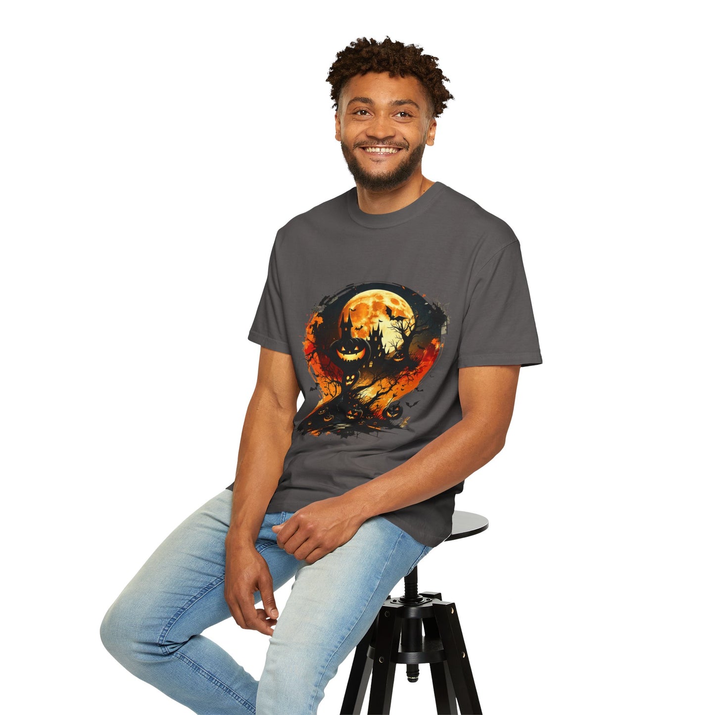 Halloween Moon Graphic T-shirt, Unisex Spooky Shirt, Fall Outfit, October Fest Tee, Halloween Party Wear, Trick or Treat T-shirt