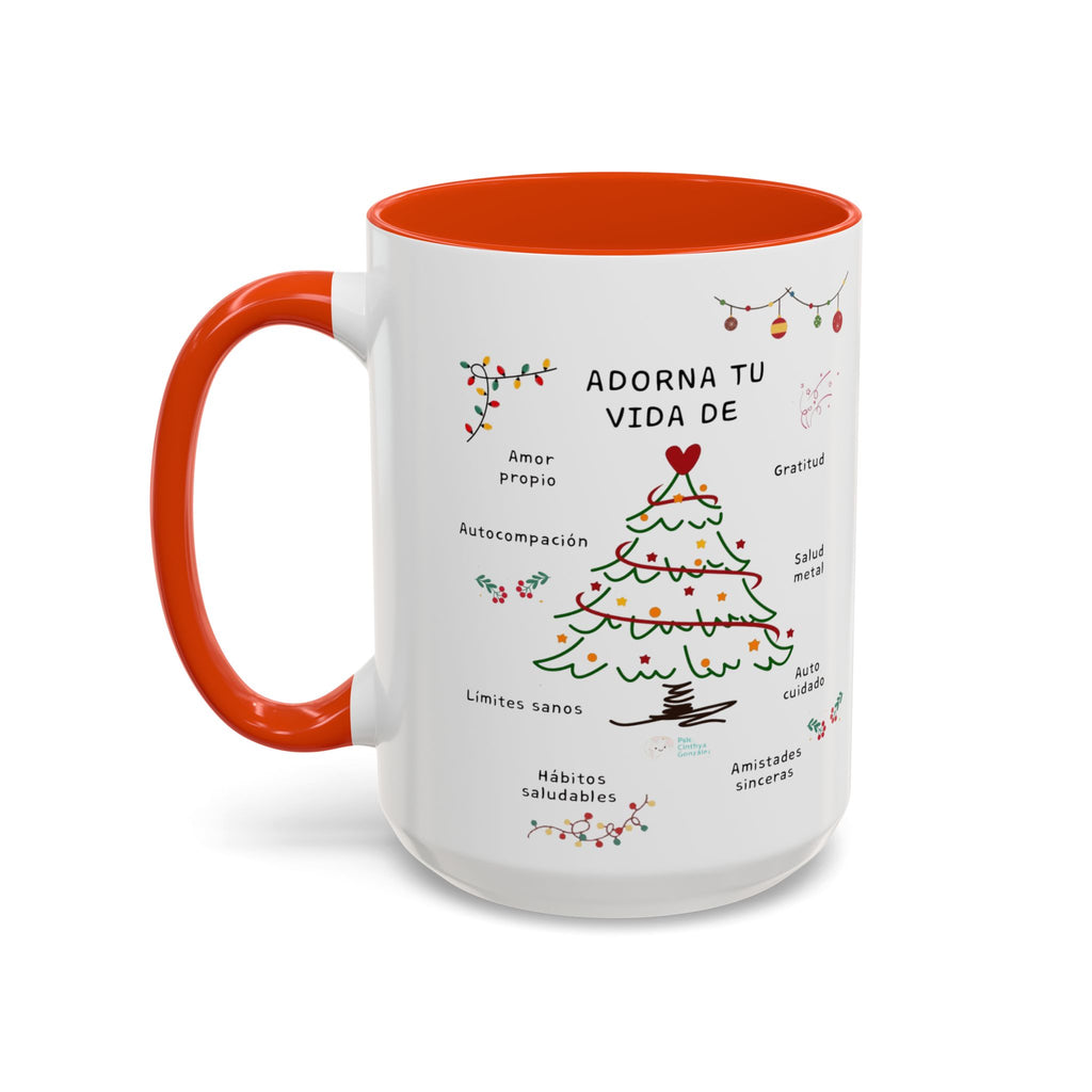 Mug — 'Adorna Tu Vida' Christmas Tree Spanish Holiday Coffee Mug (11oz/15oz)