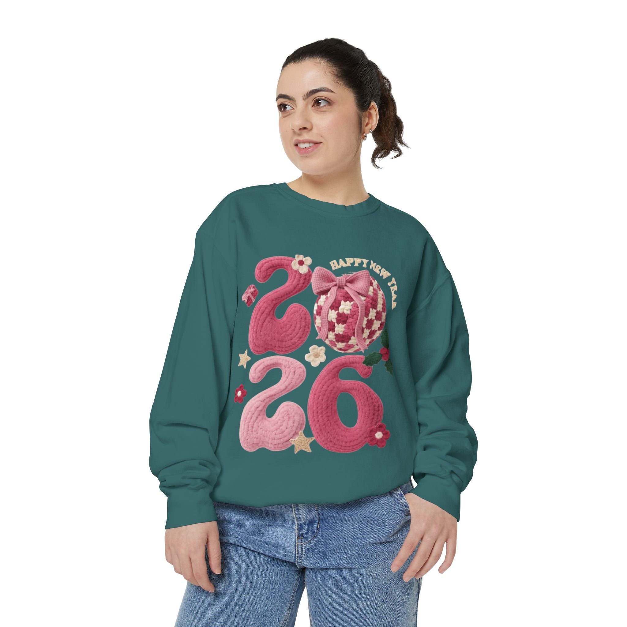 Happy New Year 2026 Sweater  Pink Festive Graphic Sweatshirt