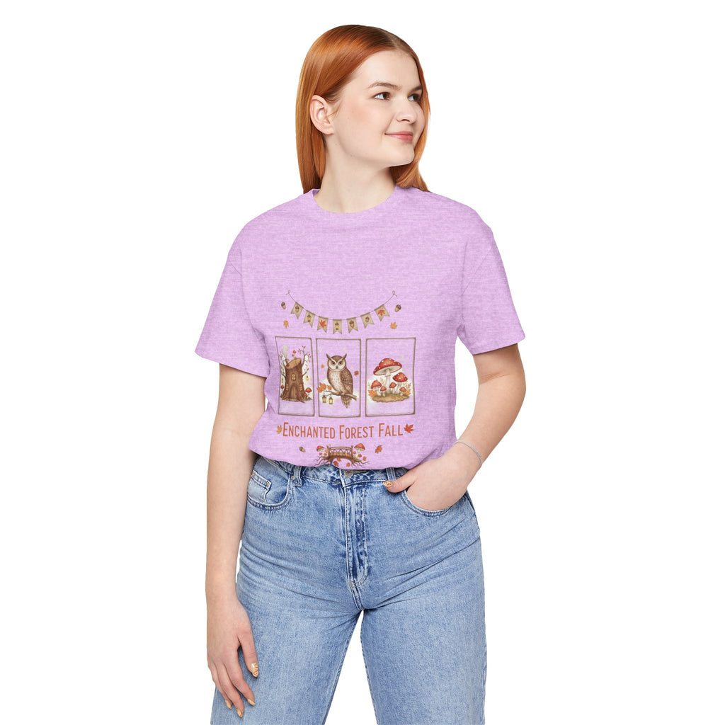 Enchanted Forest Fall Tee, Cute Owl Shirt, Autumn Graphic Tee, Nature Lover Gift, Cozy Fall Apparel, Wildlife T-Shirt, Unisex Fall Top