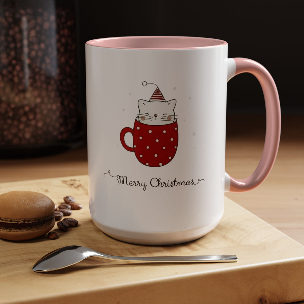 Christmas Cat Accent Mug "Merry Christmas" Polka Dot Holiday Coffee Cup Christmas Mugs Collection!