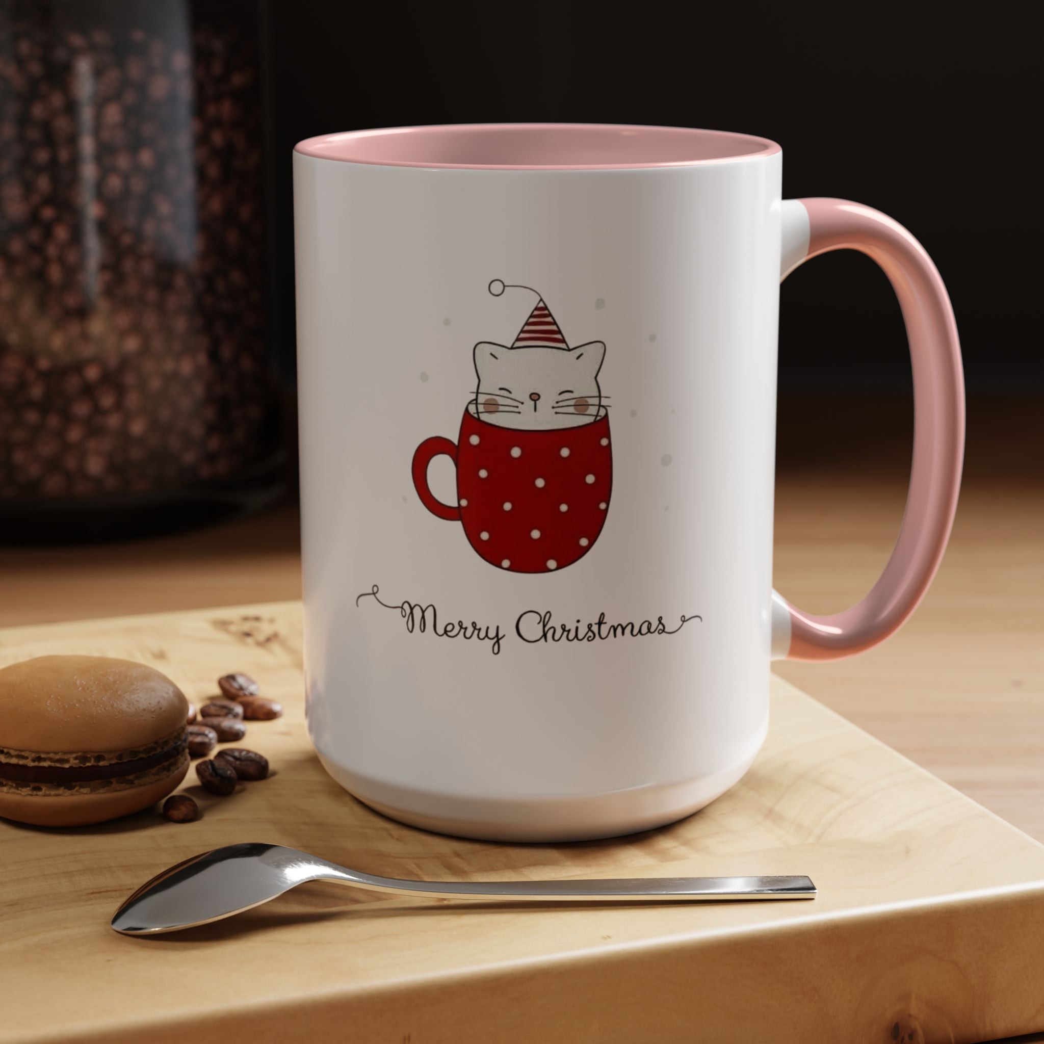 Christmas Cat Accent Mug "Merry Christmas" Polka Dot Holiday Coffee Cup Christmas Mugs Collection!
