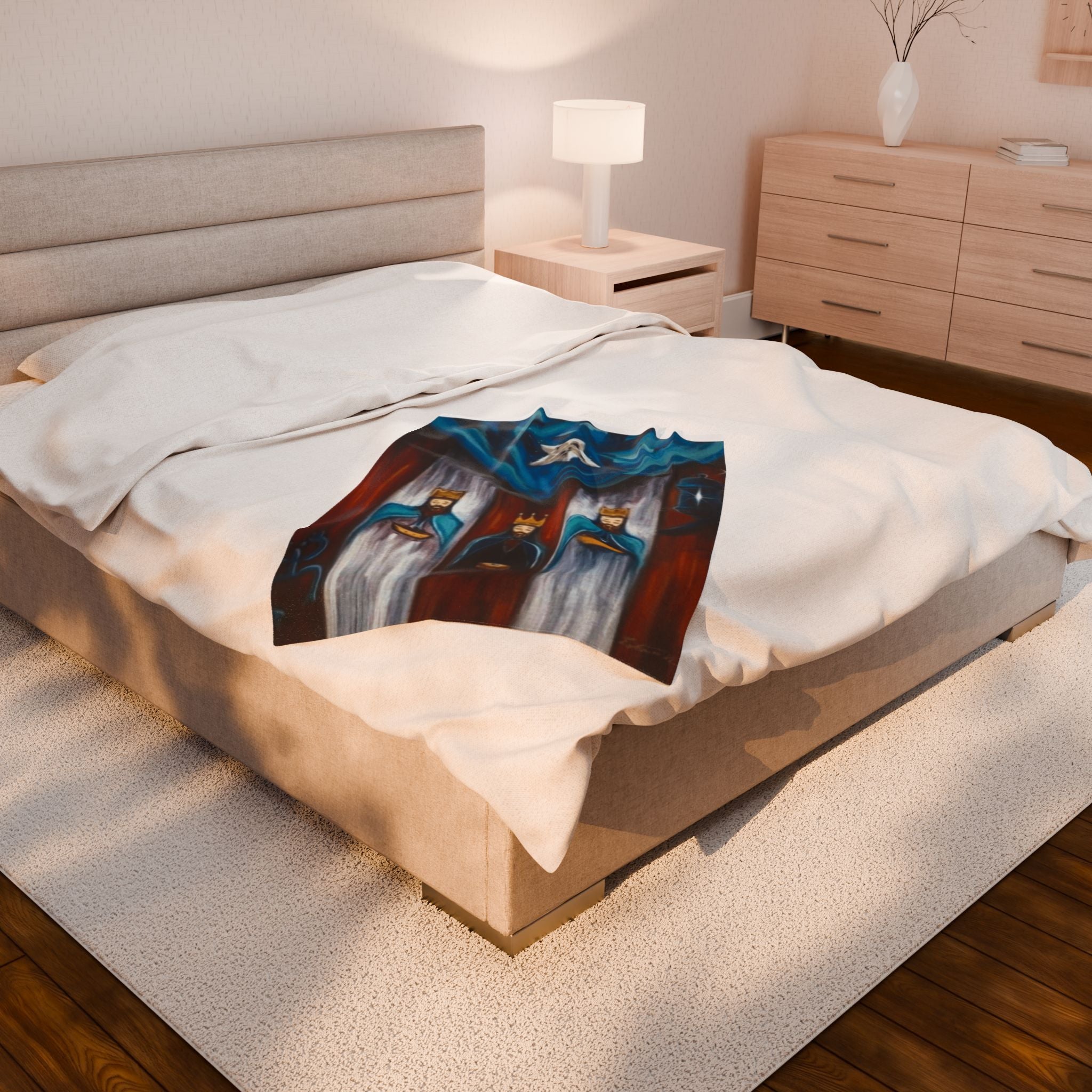 Three Kings Velveteen Plush Blanket — Nativity Magi Christmas Throw Navidad Boricua Christmas Blanket