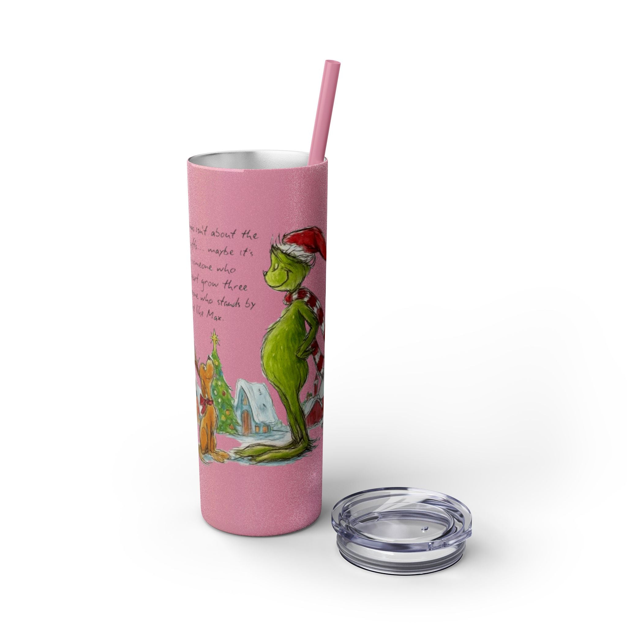 Grinch Christmas Skinny Tumbler with Straw — Dr. Seuss Holiday Quote Design, 20oz Christmas Mugs Collection