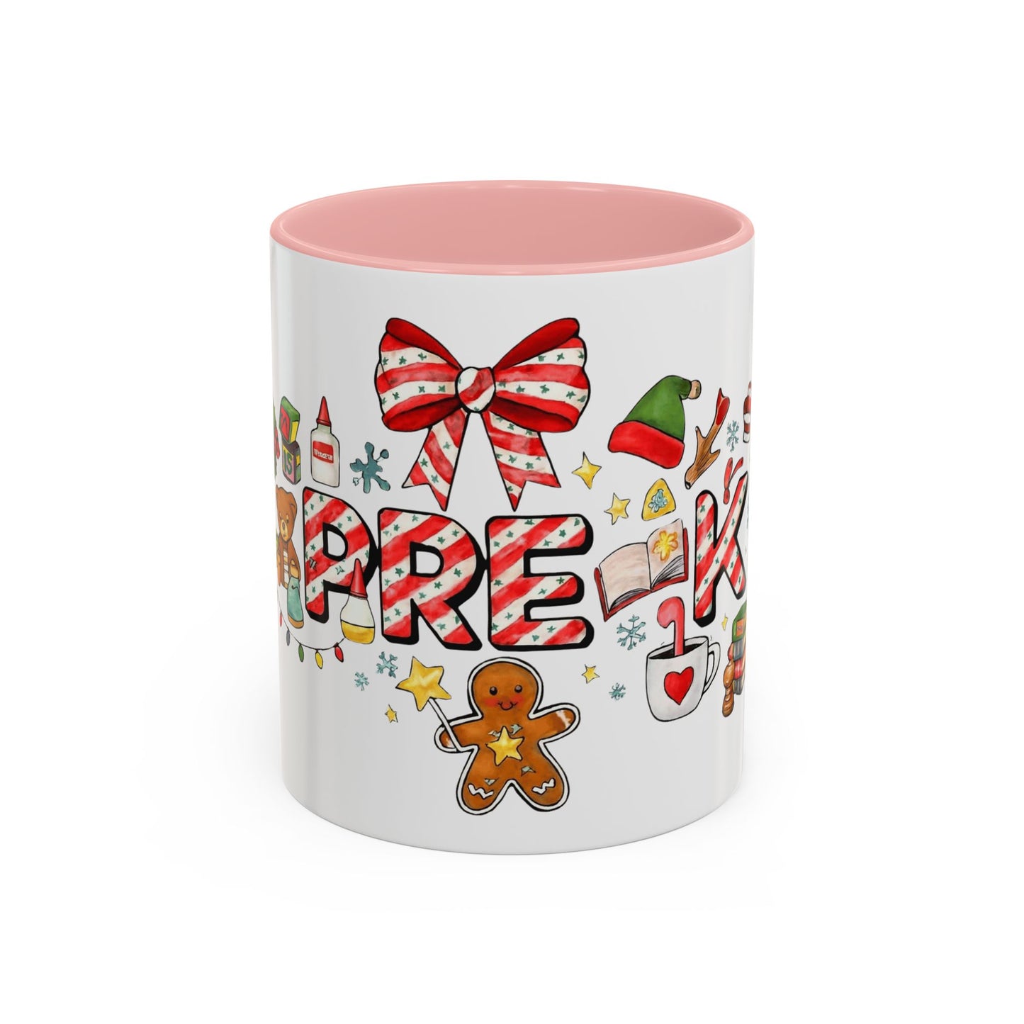Holiday Teacher Coffee Mug 'PRE-K' Festive Gingerbread & Candy Cane Design (11/15oz) School Staff Christmas Mug Collection