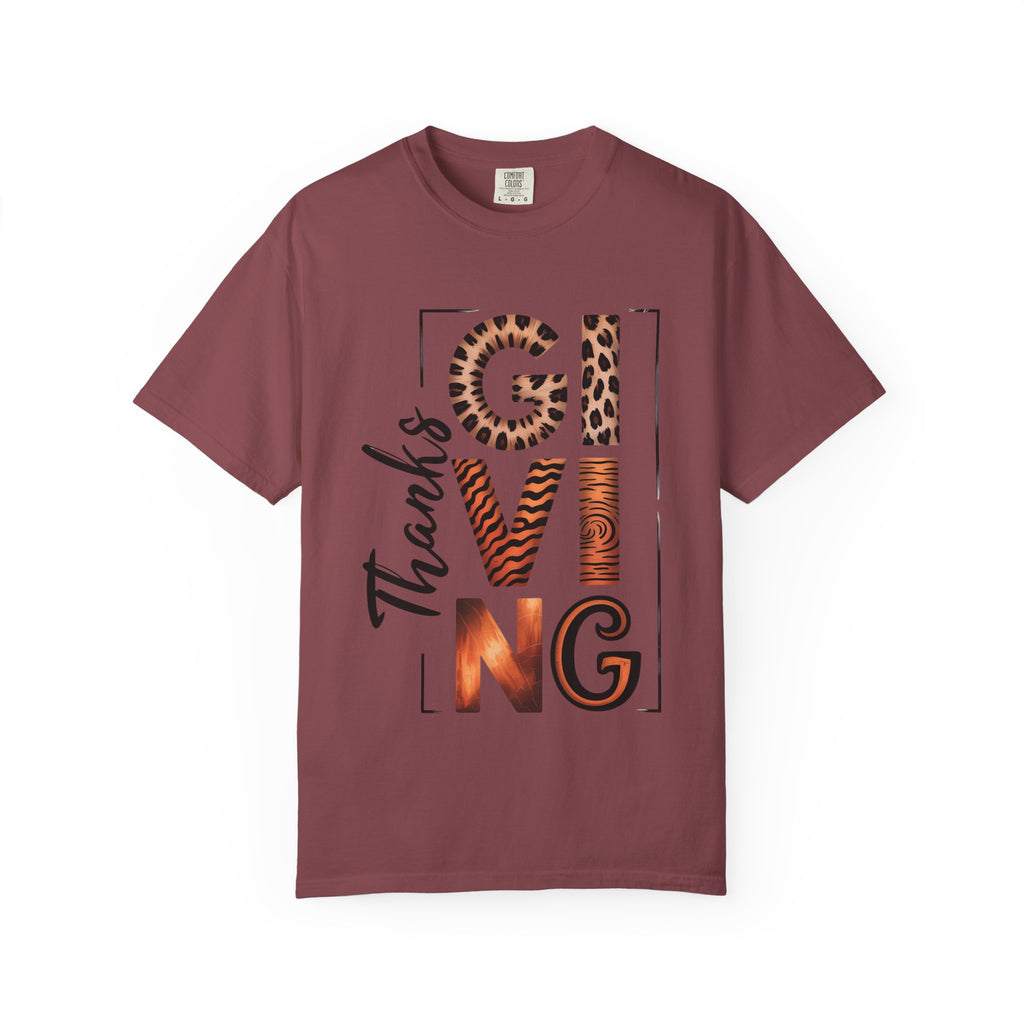 Fall T-Shirts and Sweatshirts Collection Giving Thanks T-Shirt Thanksgiving Graphic Tee with Leopard & Wood Pattern Letters
