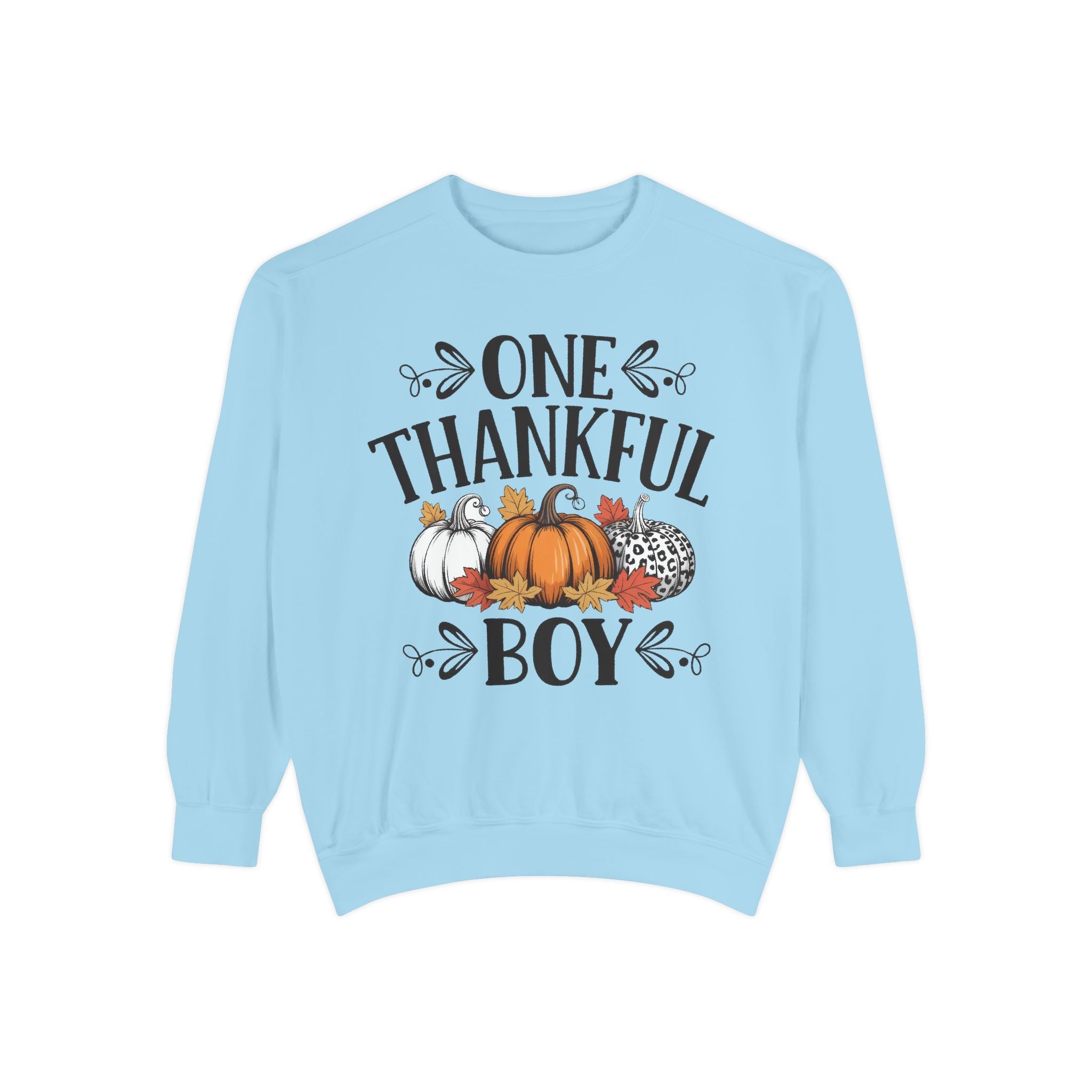 Thankful Boy Sweatshirt  Fall Pumpkin Thanksgiving Crewneck Fall T-Shirts and Sweatshirts Collection