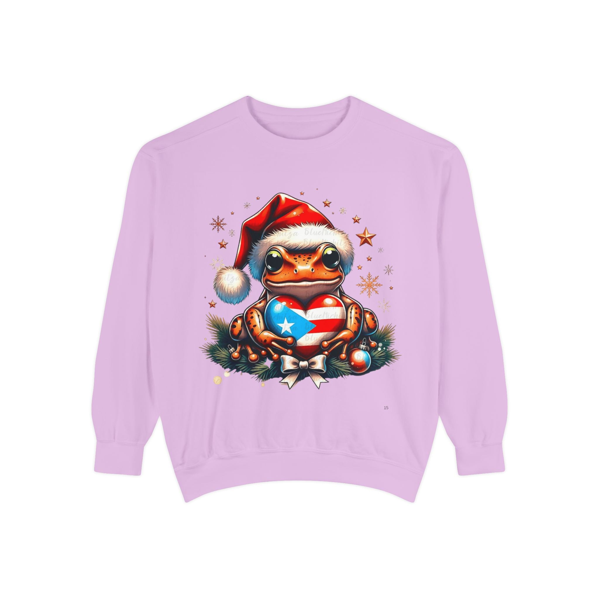 Christmas Coqui Sweatshirt — Cute Santa Frog Holding Ornament Holiday Sweater