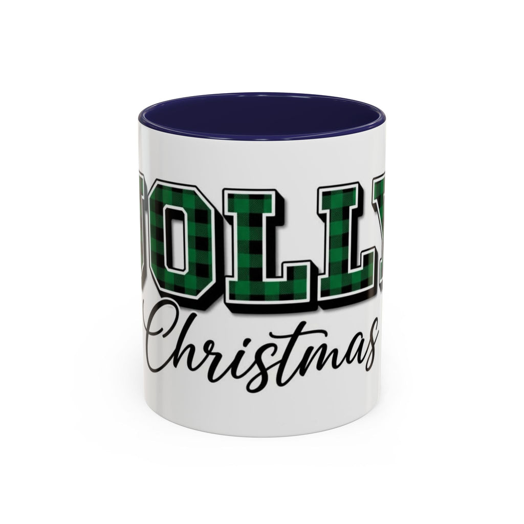 Holly Christmas Accent Coffee Mug — Green Plaid Holiday Gift (11/15oz)