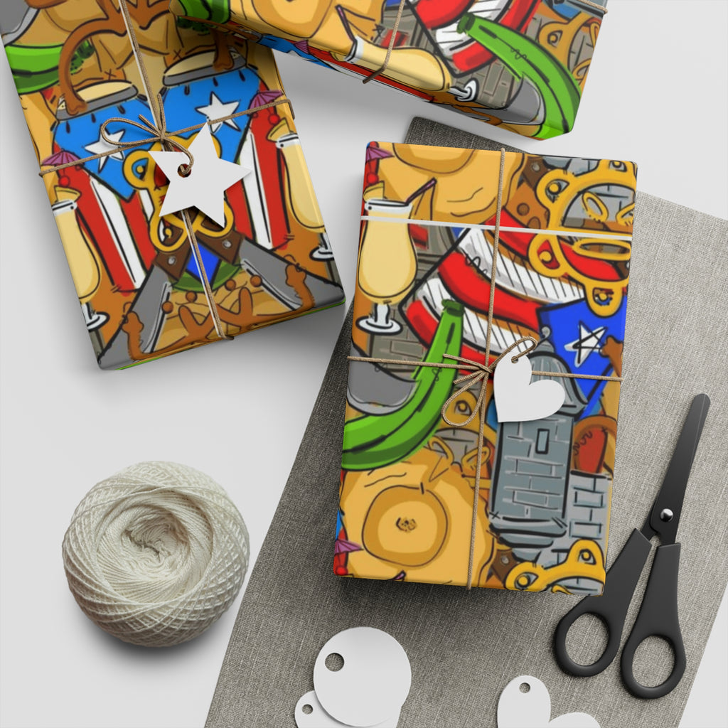 Nautical Puerto Rican Pattern Gift Wrapping Paper Sheet flag, traditional symbols, tropical vibes, and island heritage,
