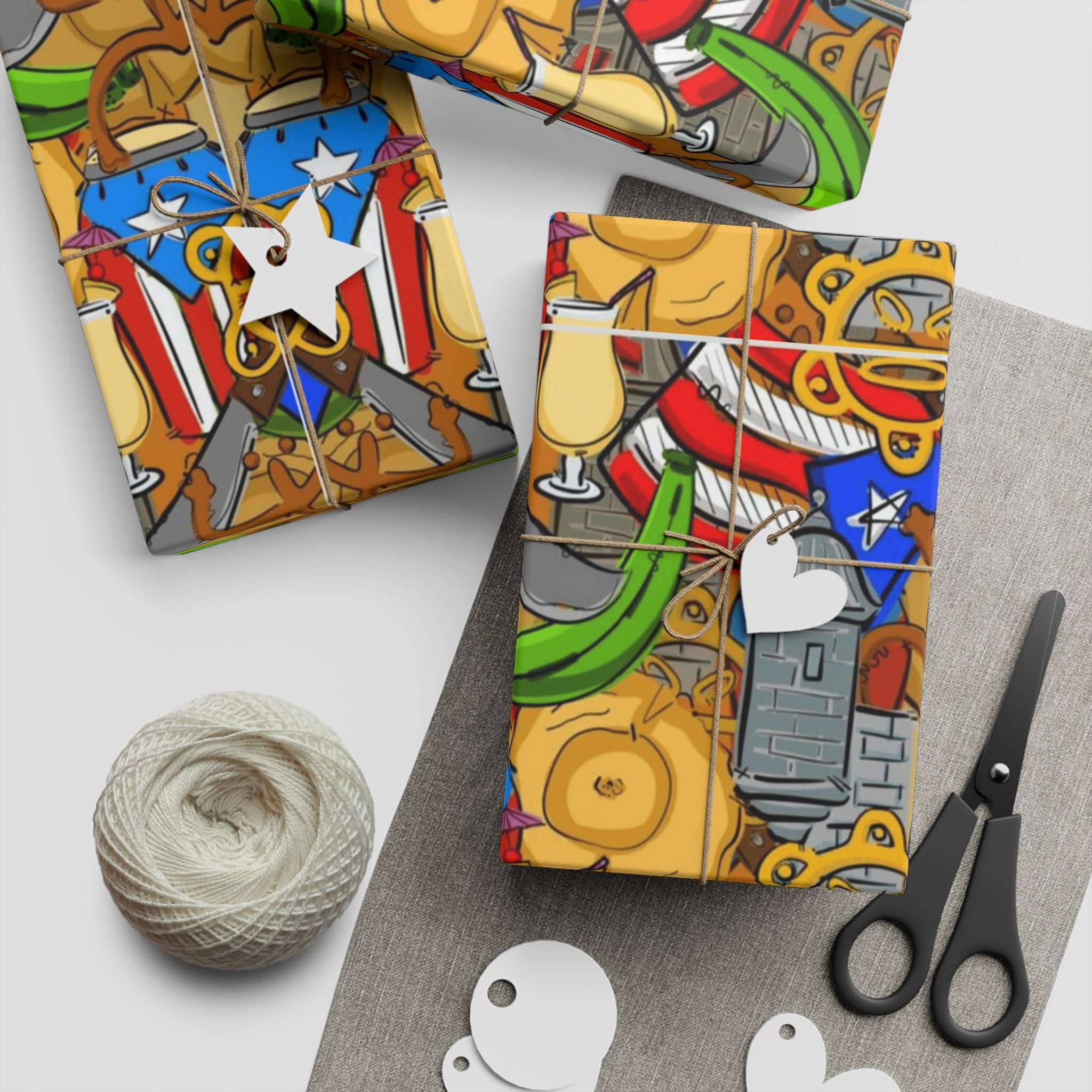 Nautical Puerto Rican Pattern Gift Wrapping Paper Sheet flag, traditional symbols, tropical vibes, and island heritage,