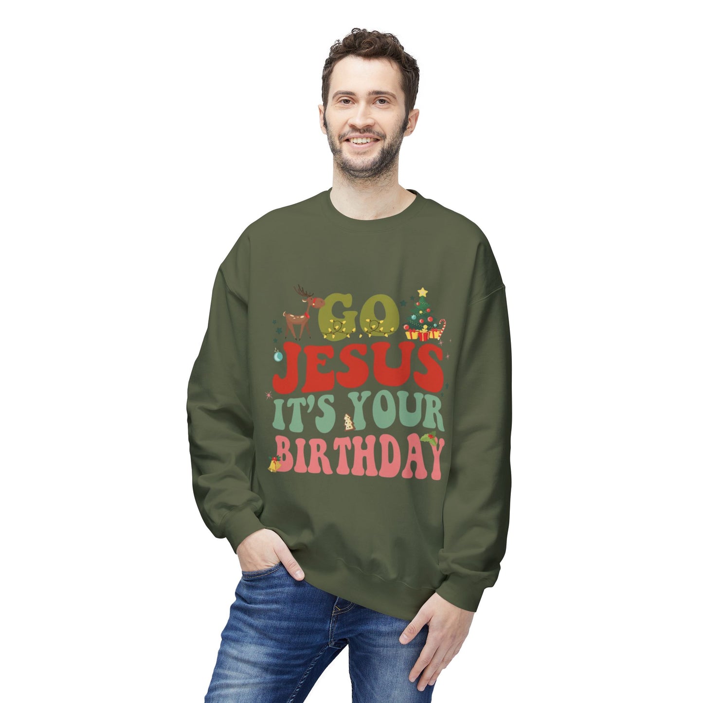 Festive Holiday Designs Go Jesus It’s Your Birthday Christmas Sweatshirt