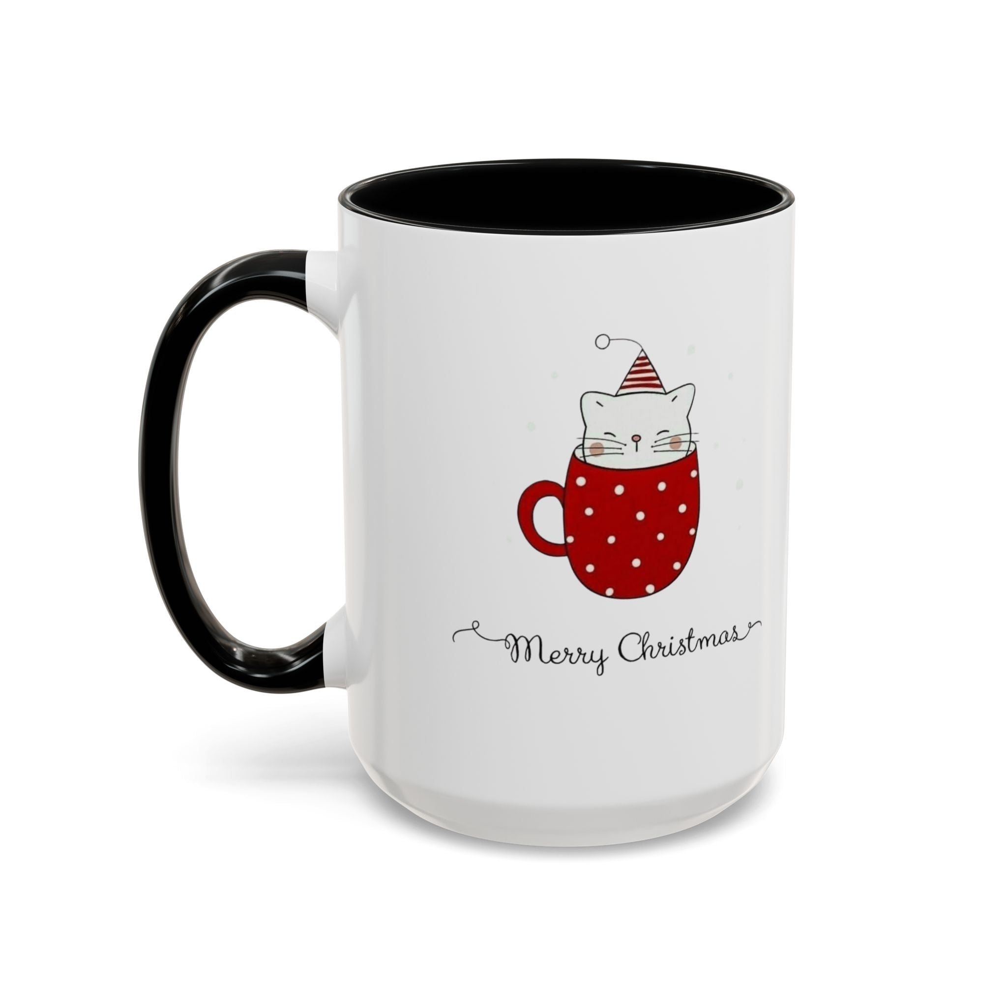 Christmas Cat Accent Mug "Merry Christmas" Polka Dot Holiday Coffee Cup Christmas Mugs Collection!