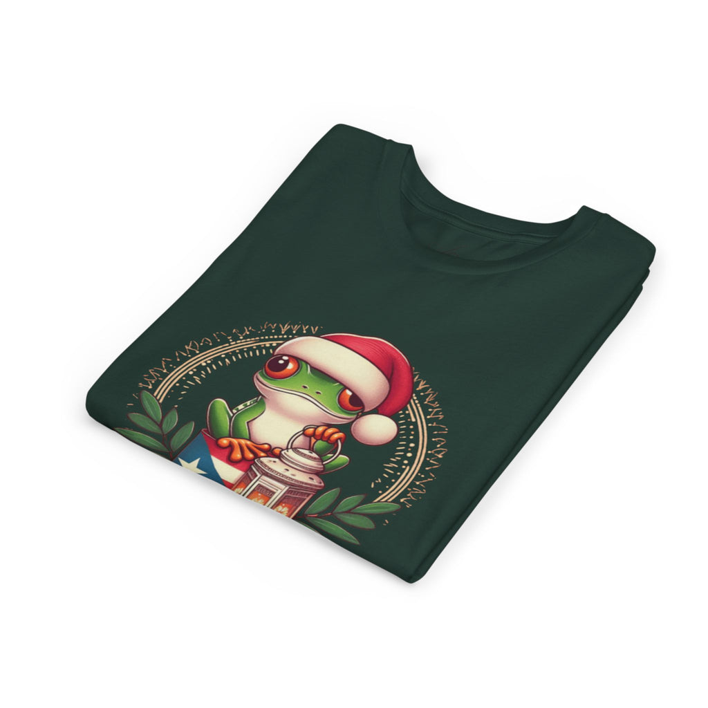 Kids Tee Cute Frog with Puerto Rican Flag & Lantern (Feliz Navidad)