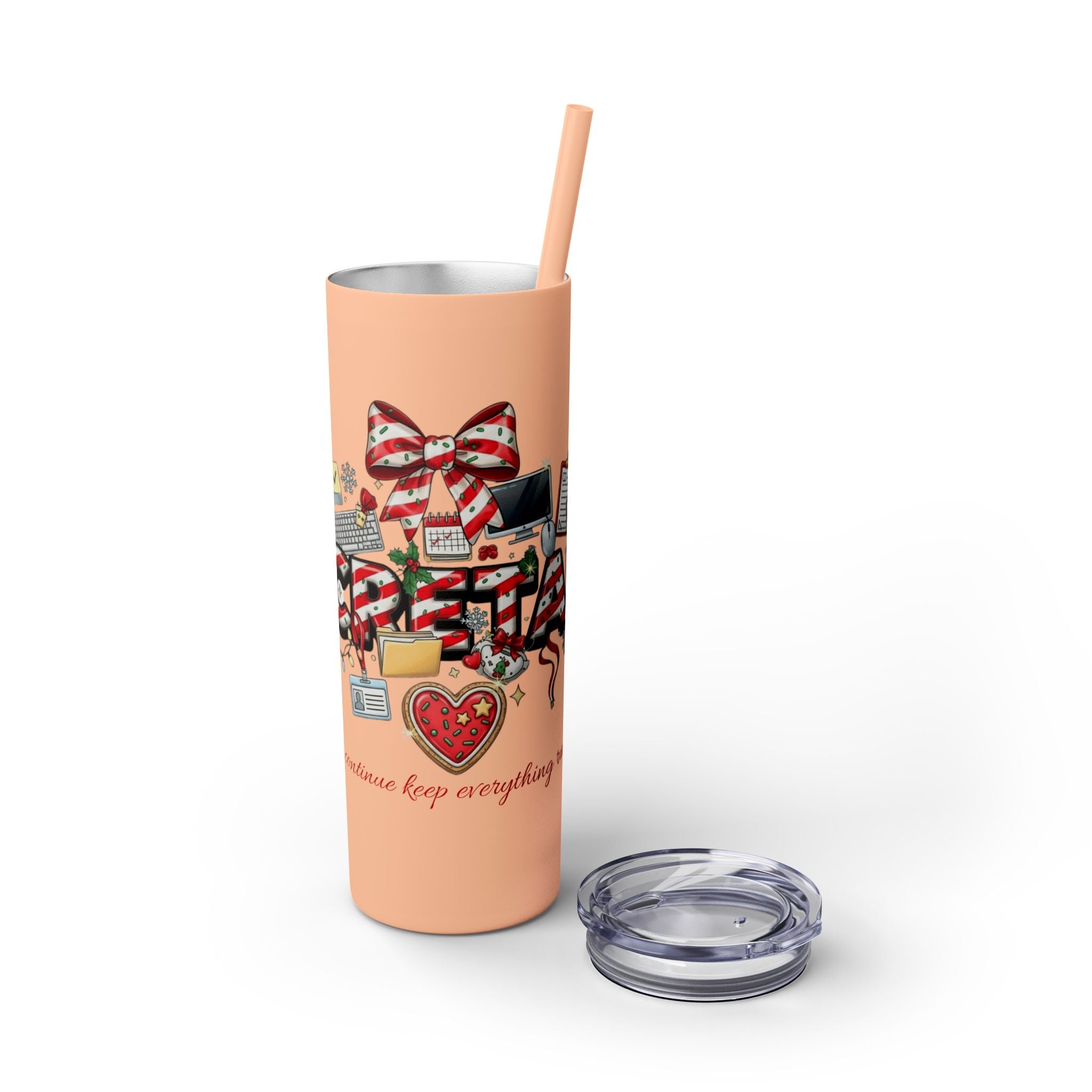 Christmas mug for the office team who keeps everything running smoothly. Candy Cane Christmas Office Secret Santa Design, 20oz with Straw
