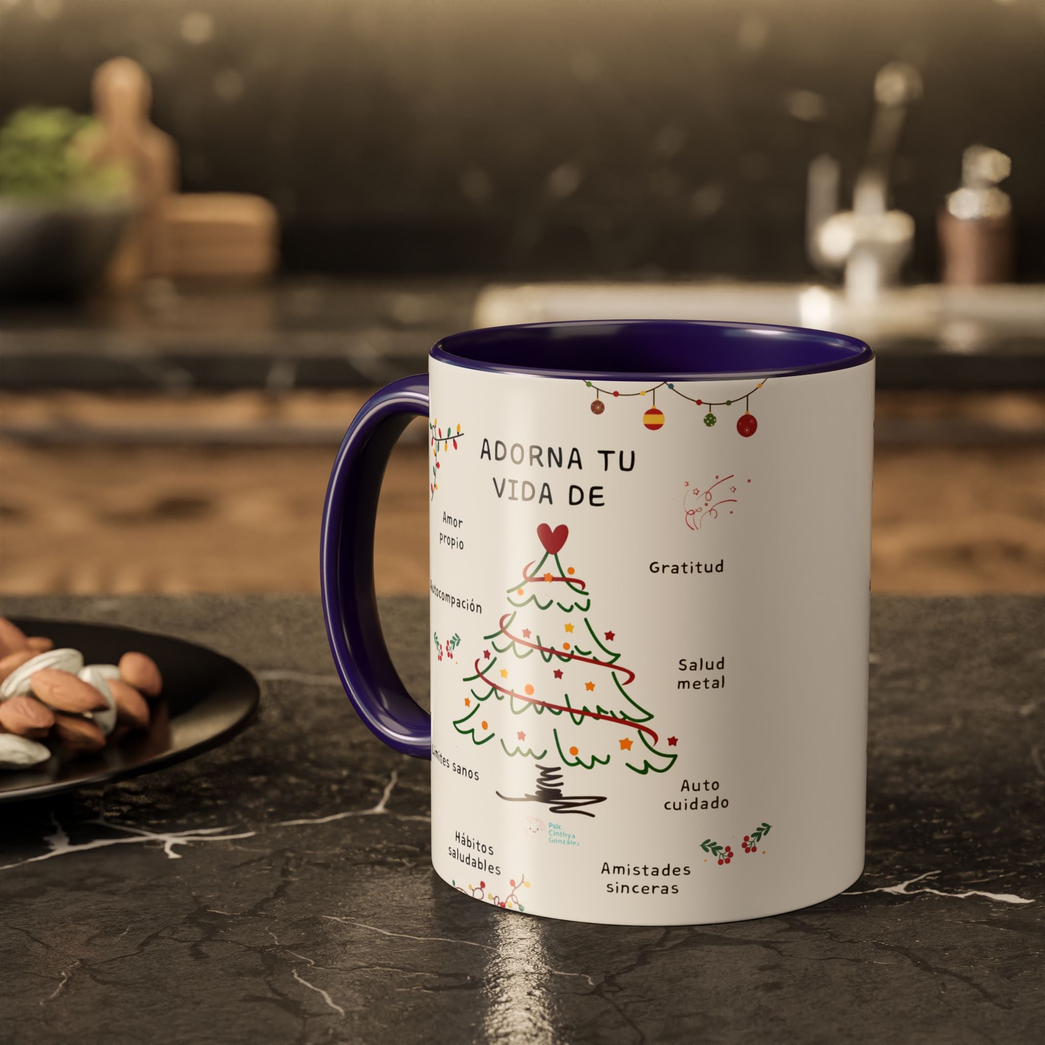 Mug — 'Adorna Tu Vida' Christmas Tree Spanish Holiday Coffee Mug (11oz/15oz)