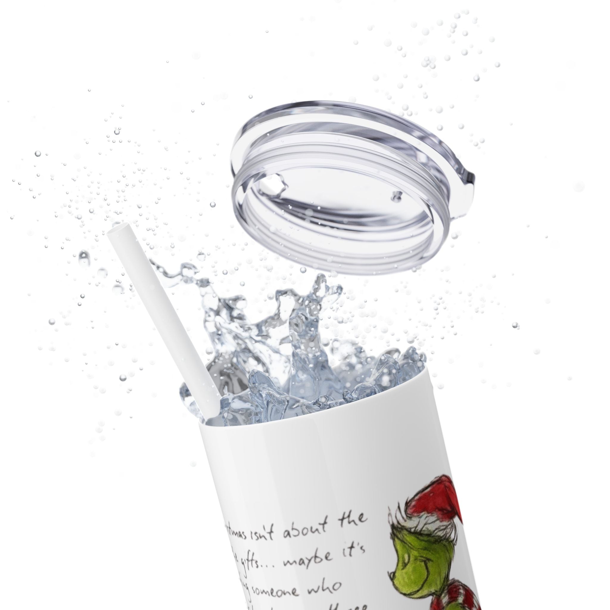 Grinch Christmas Skinny Tumbler with Straw — Dr. Seuss Holiday Quote Design, 20oz Christmas Mugs Collection
