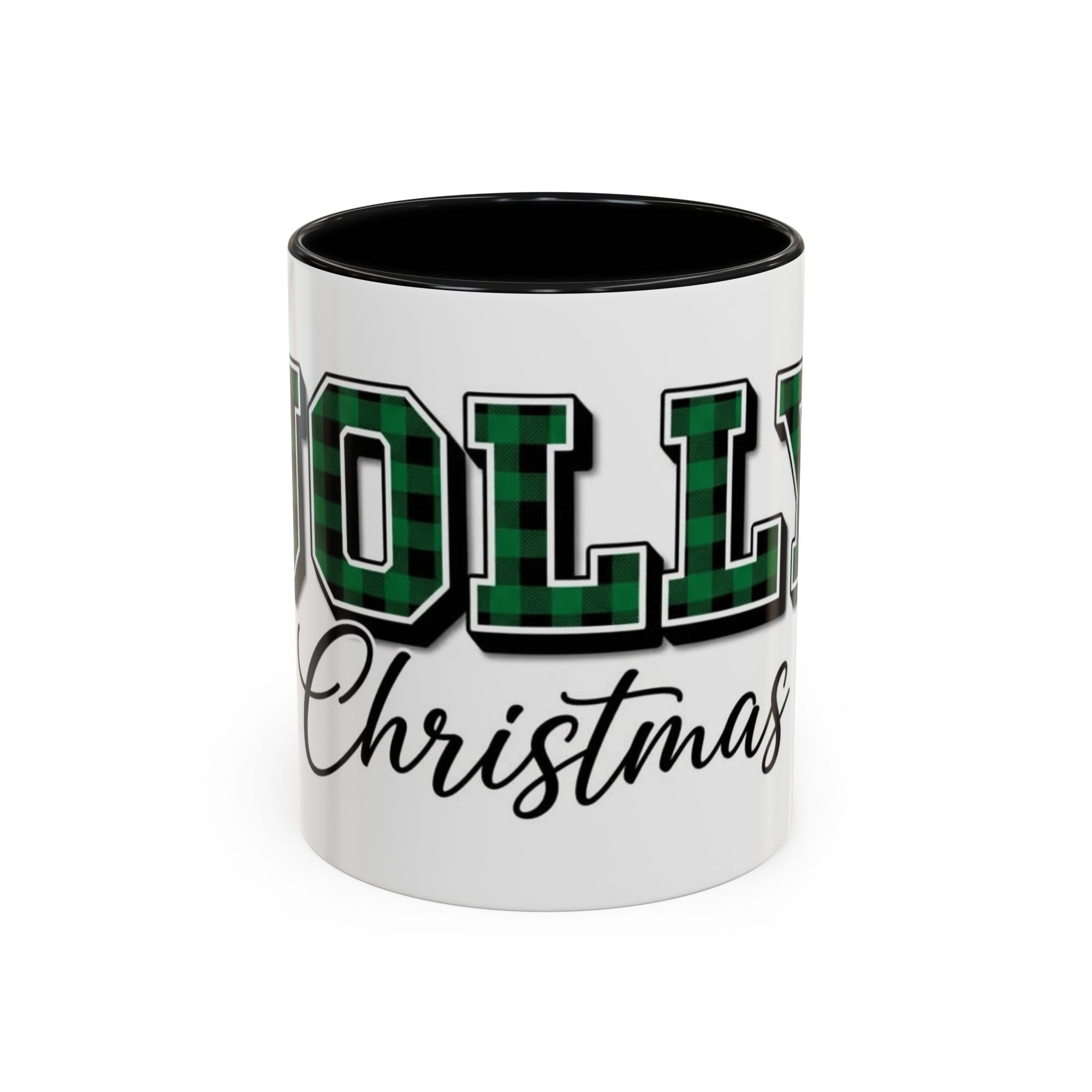 Holly Christmas Accent Coffee Mug — Green Plaid Holiday Gift (11/15oz)