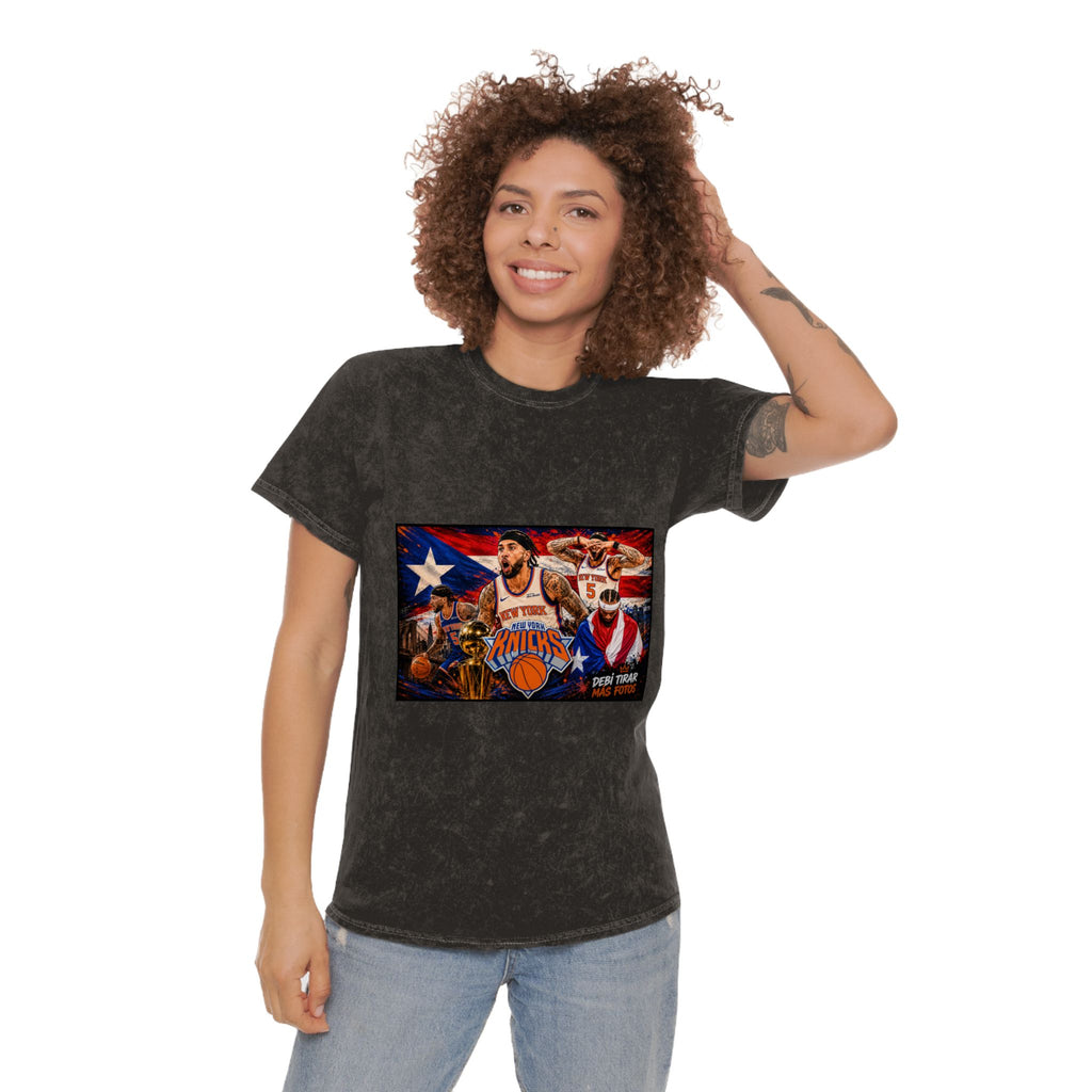 Mineral Wash Tee — Vintage Basketball Collage (Puerto Rico Flag)