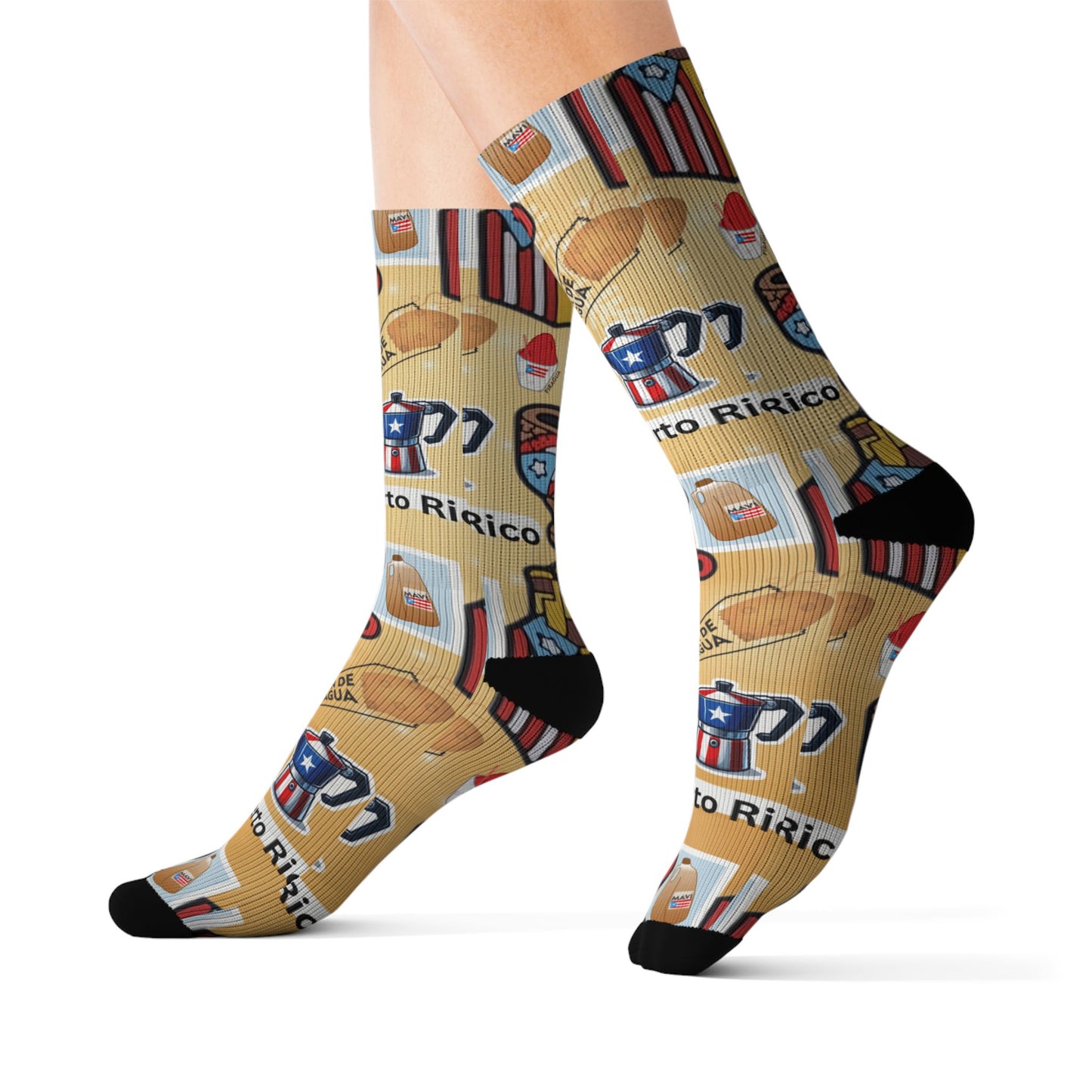 Puerto Rico Graphic Socks  Cute Island Icons Sublimation Crew Socks