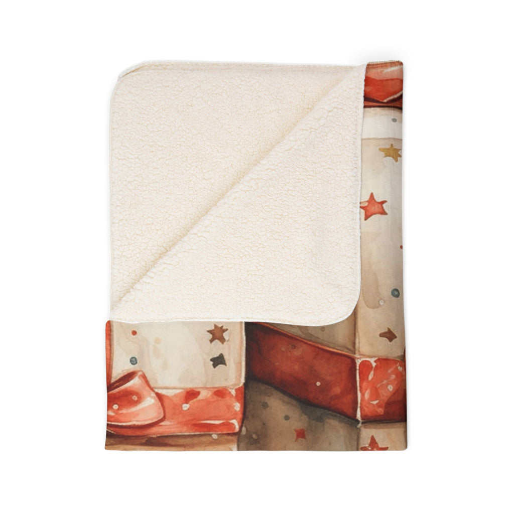 Holiday Gift Stack Fleece Sherpa Blanket — Cozy Christmas Presents Throw