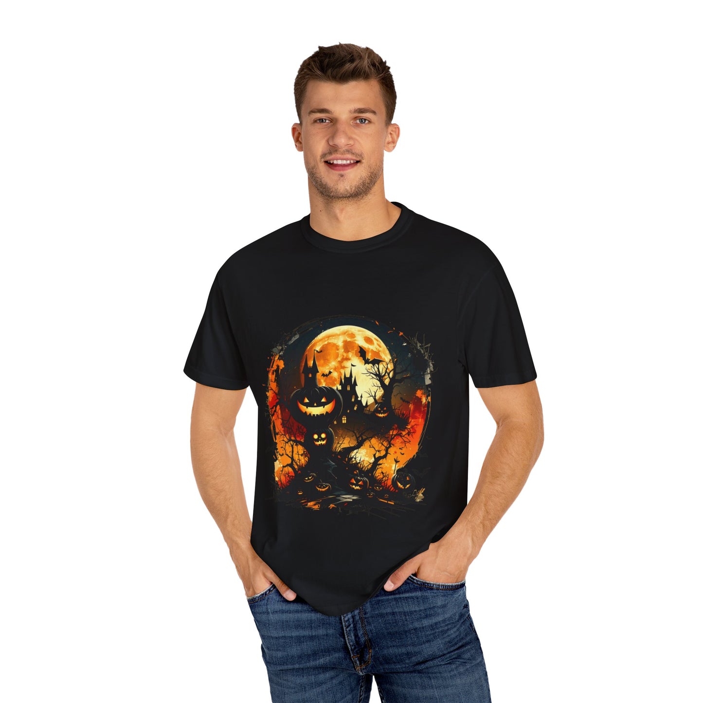 Halloween Moon Graphic T-shirt, Unisex Spooky Shirt, Fall Outfit, October Fest Tee, Halloween Party Wear, Trick or Treat T-shirt