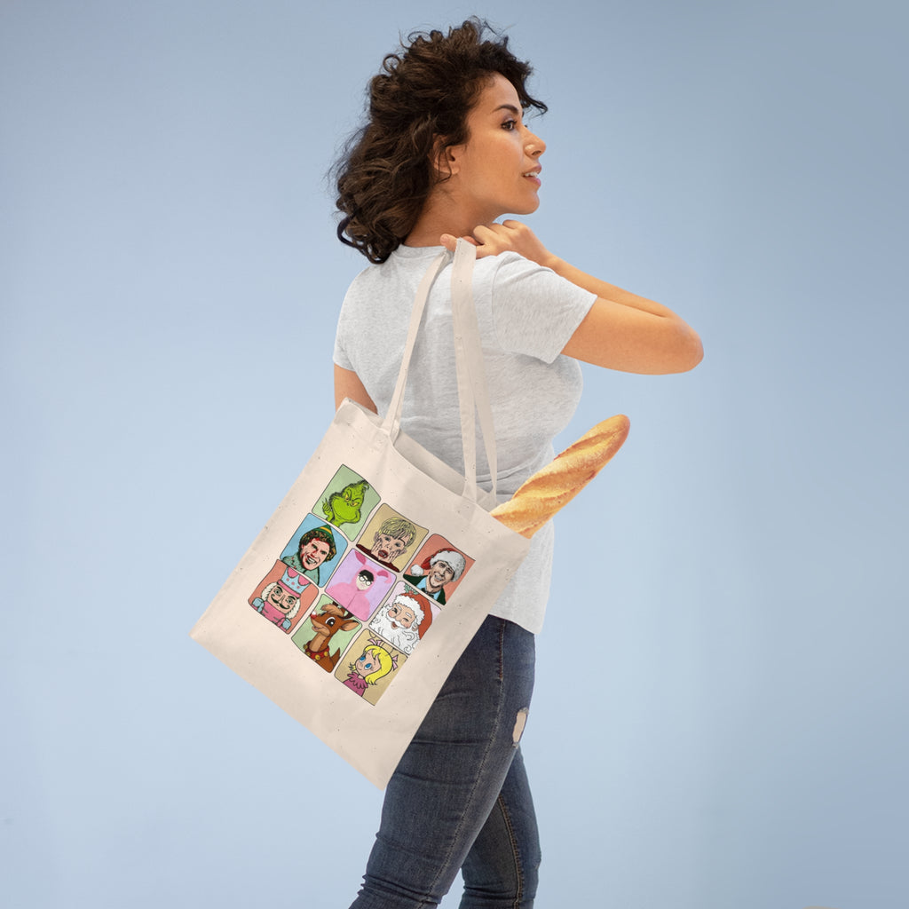 Holiday Movie Character Tote Bag  Retro Christmas Icons Grid Christmas Tote Bag  Boricua Bento