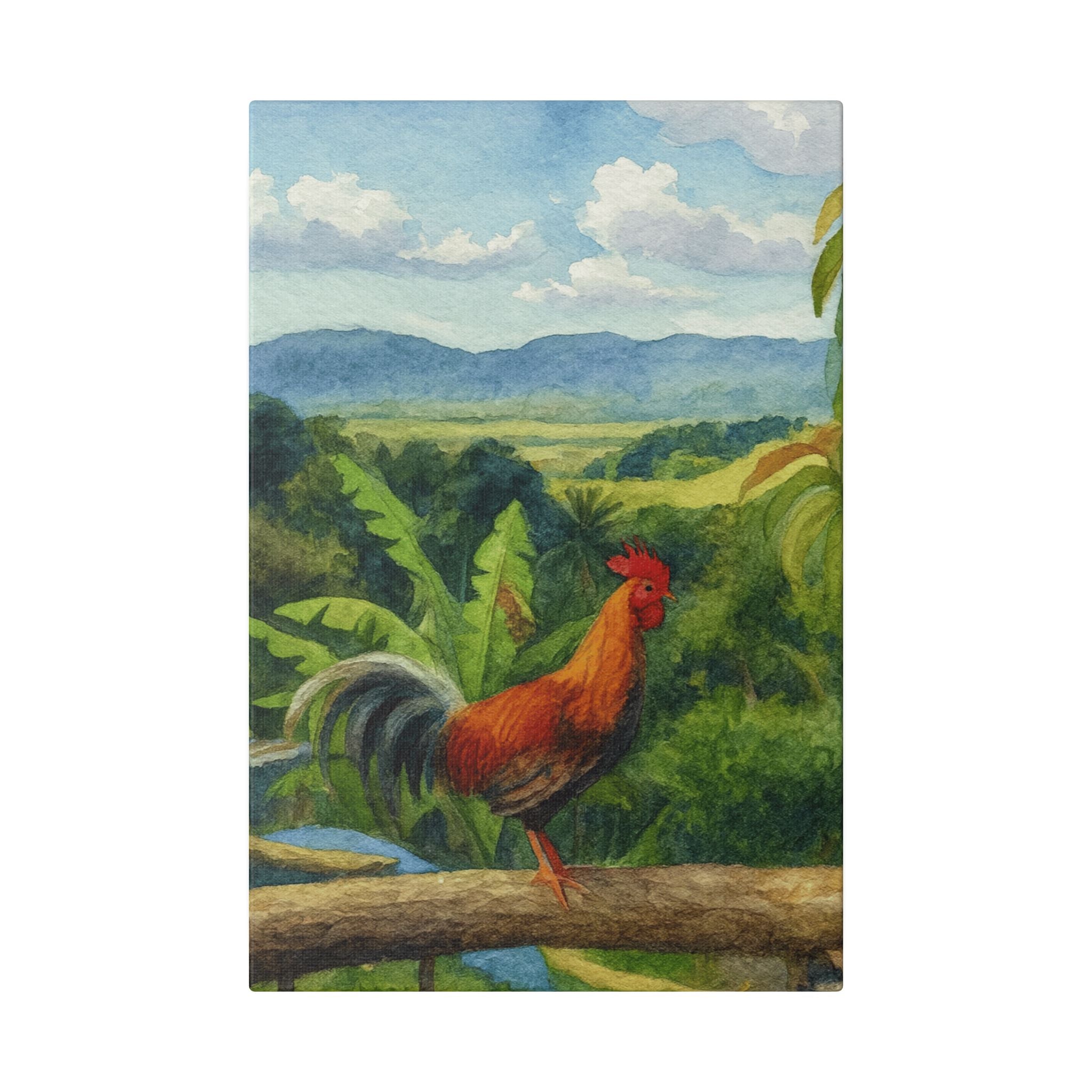 These Puerto Rico inspired Rooster Morning Landscape Canvas