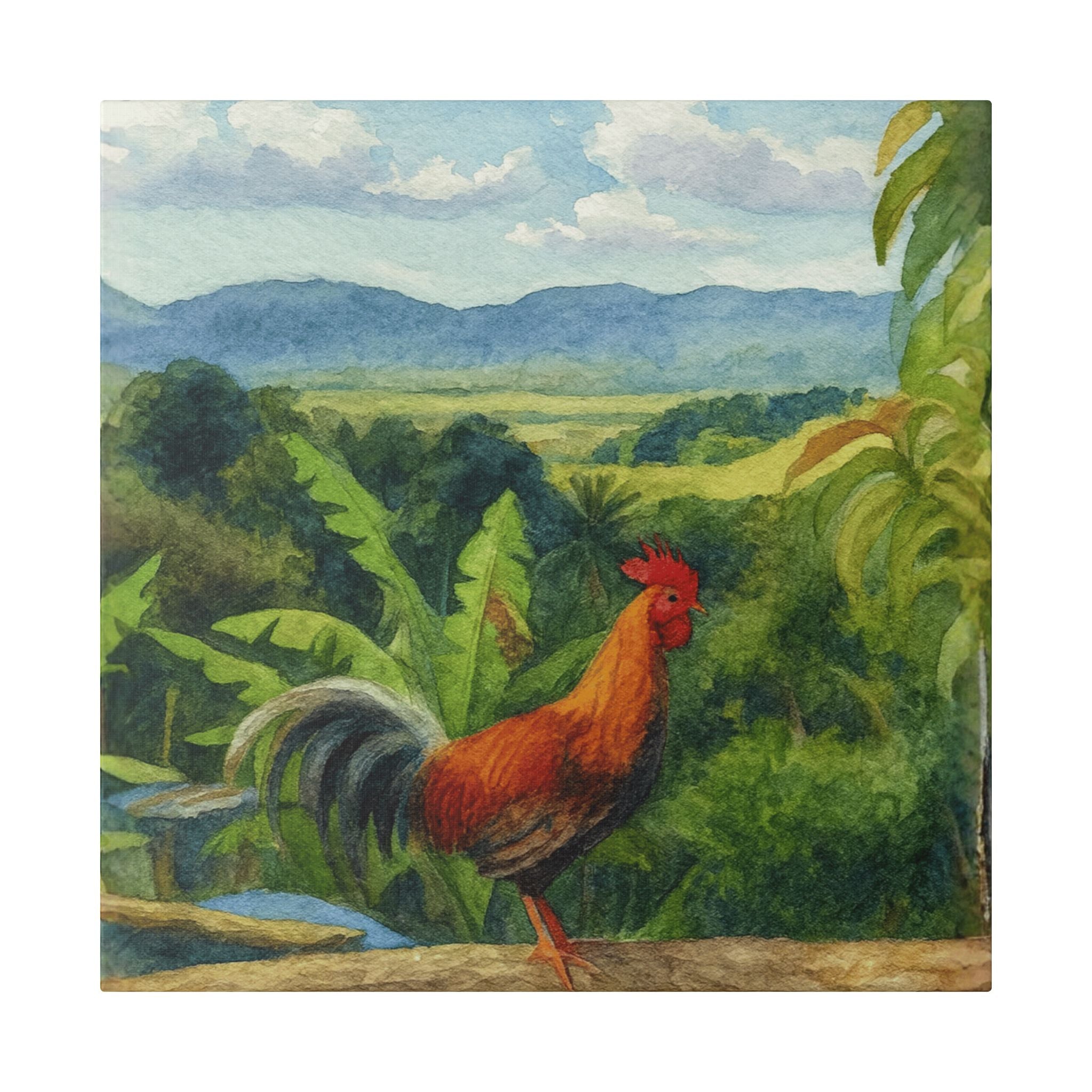 These Puerto Rico inspired Rooster Morning Landscape Canvas