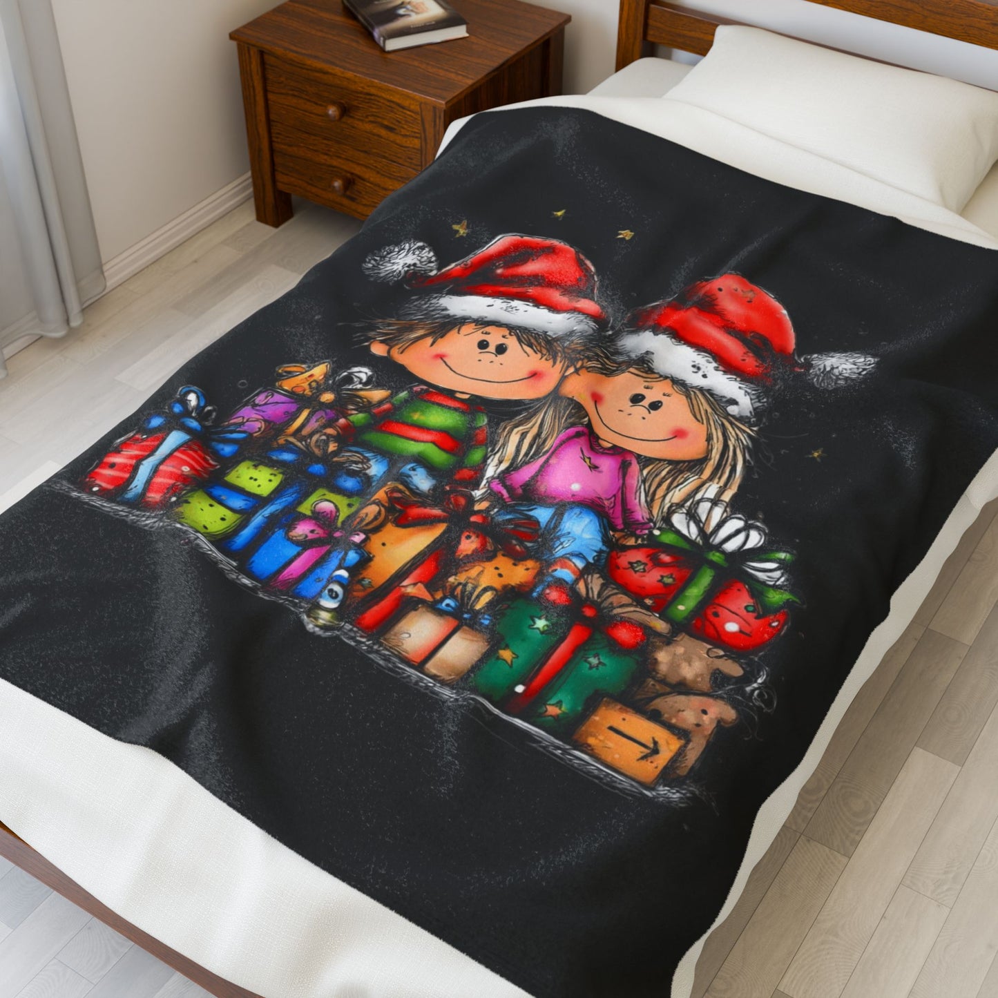 Christmas Kids & Gifts Velveteen Plush Blanket