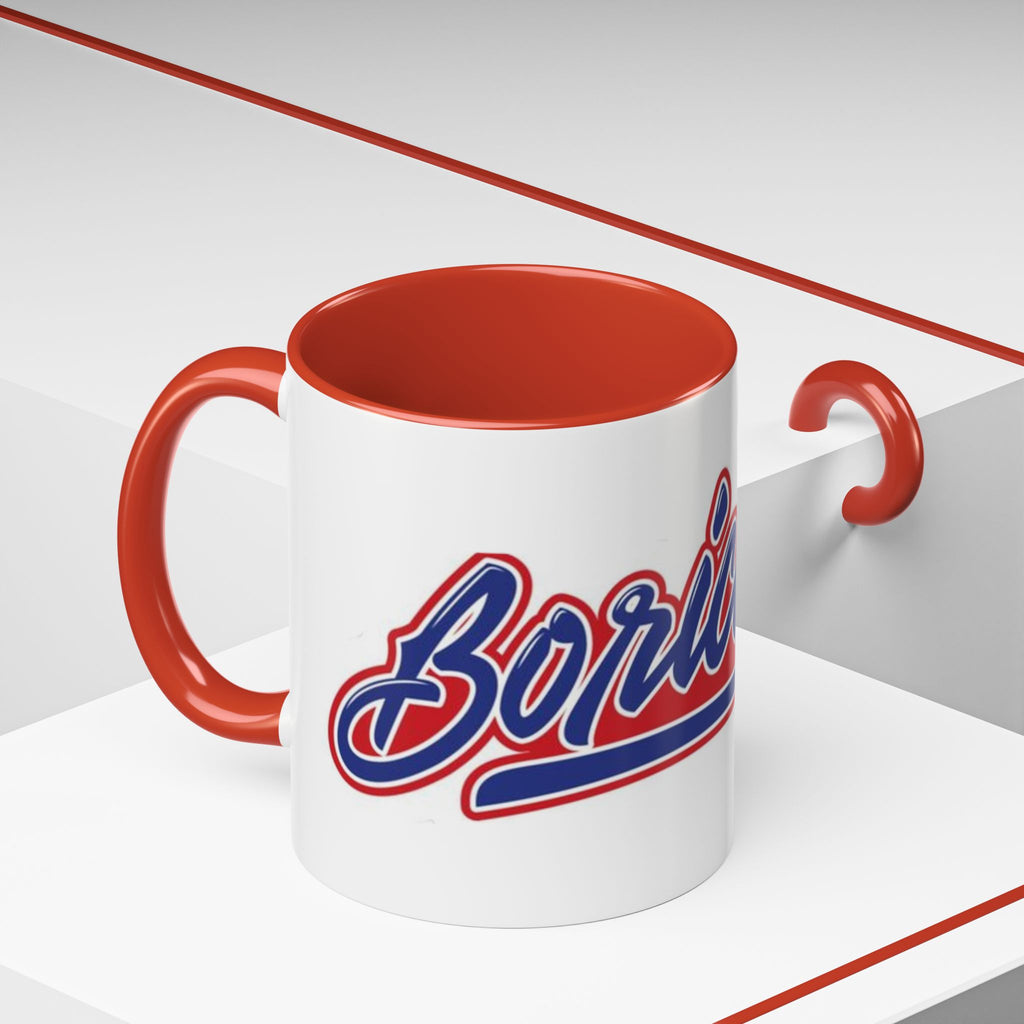 Puerto Rico Script Accent Coffee Mug — Retro Red & Blue 'Boricua' Design (11/15oz)