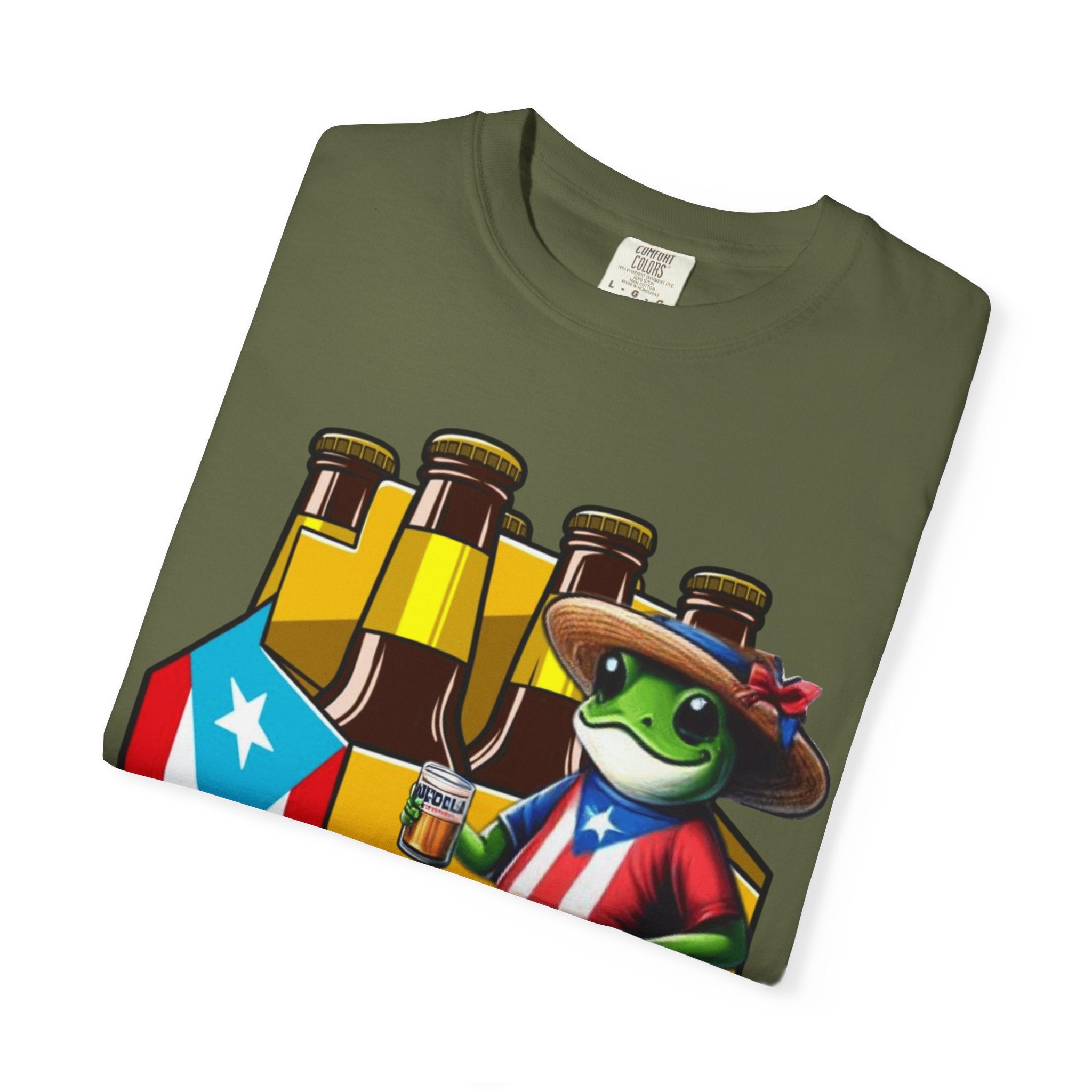 Medalla Light Puerto Rican Beer T-Shirt Coqui Frog Mascot Six-Pack Graphic Tee Puerto Rico’s Navidades