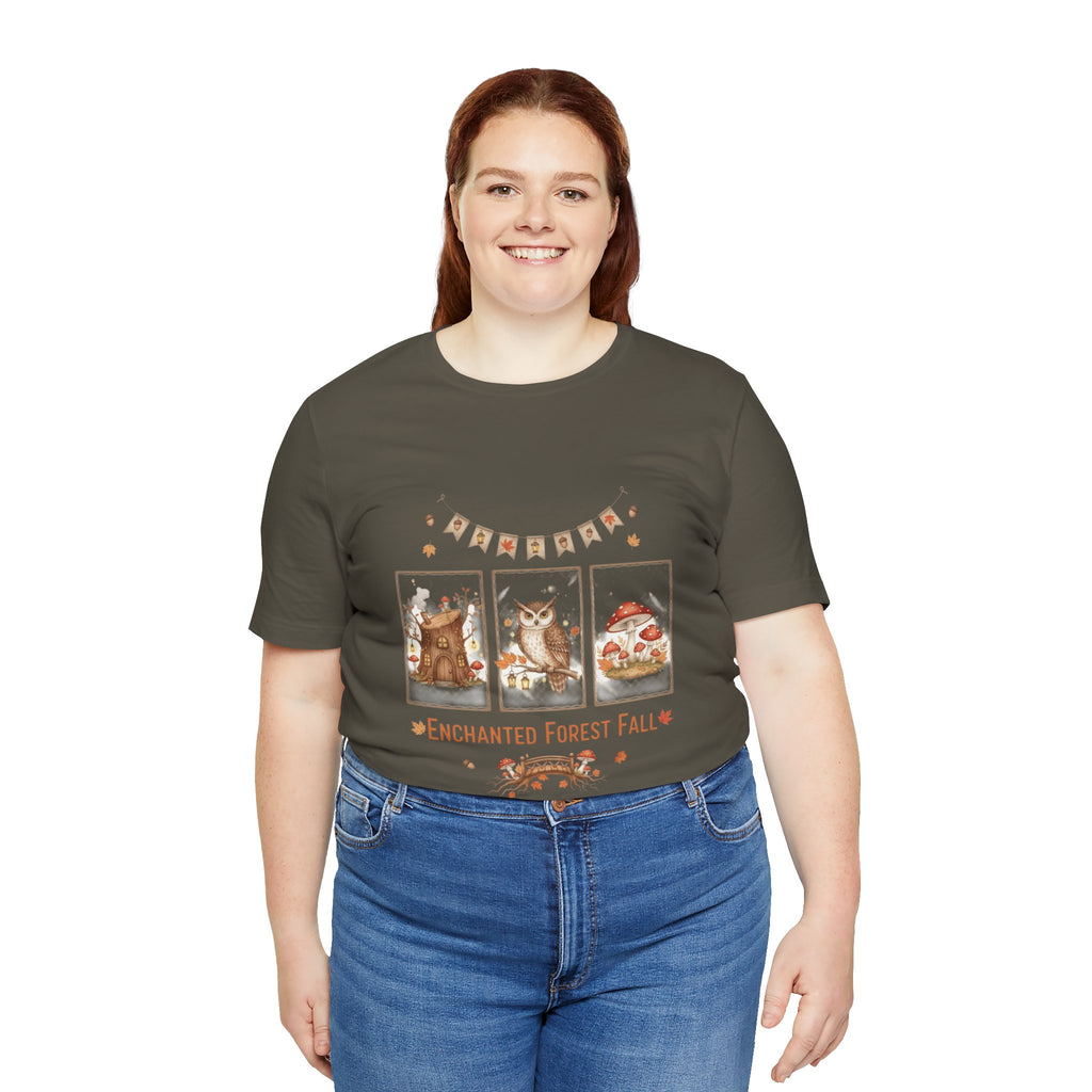 Enchanted Forest Fall Tee, Cute Owl Shirt, Autumn Graphic Tee, Nature Lover Gift, Cozy Fall Apparel, Wildlife T-Shirt, Unisex Fall Top