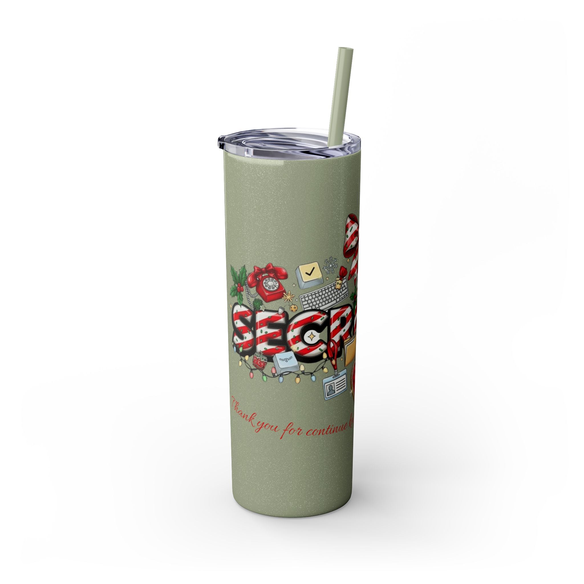 Christmas mug for the office team who keeps everything running smoothly. Candy Cane Christmas Office Secret Santa Design, 20oz with Straw