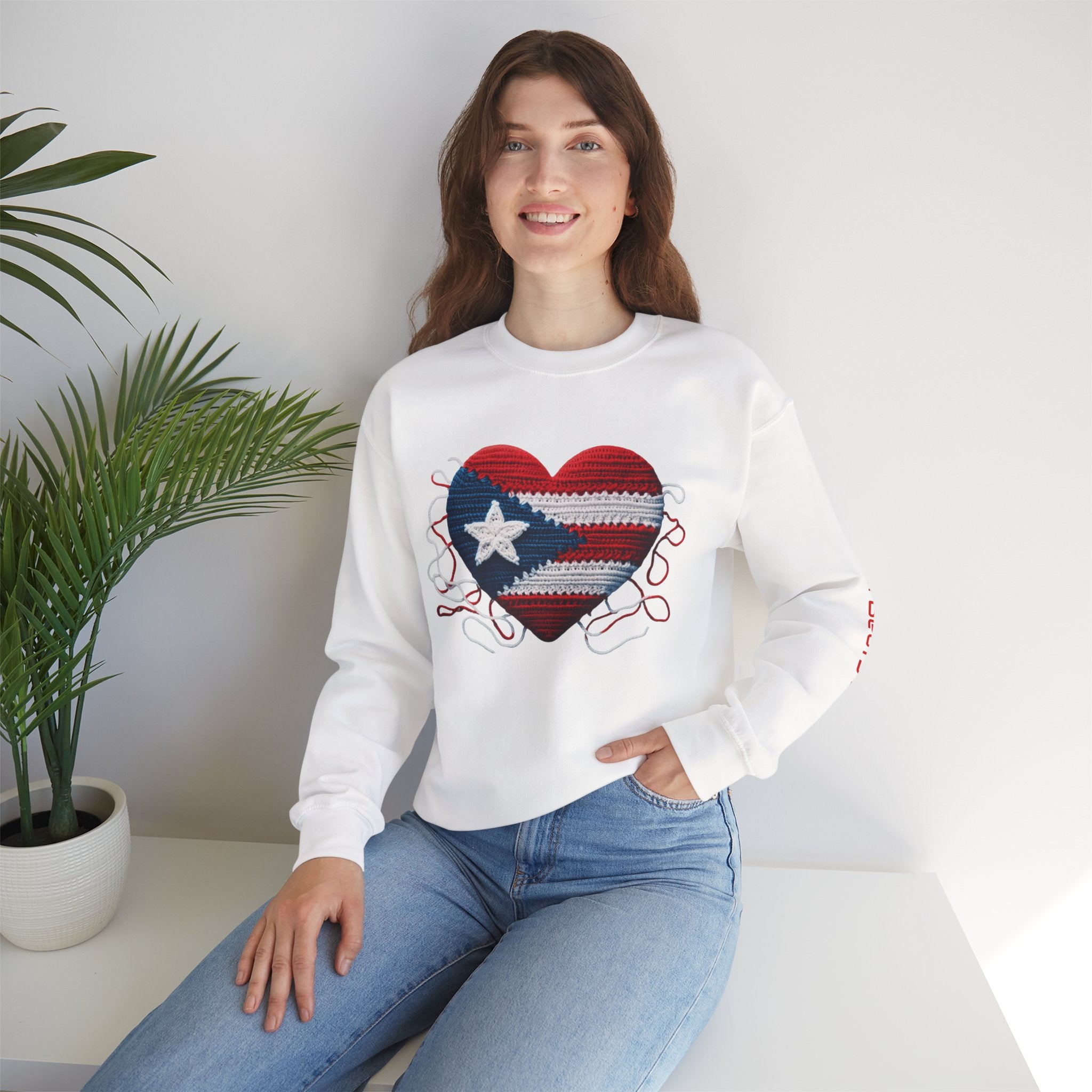 Puerto Rico Heart Crewneck Sweatshirt  Puerto Rican Flag Heart Knit Design