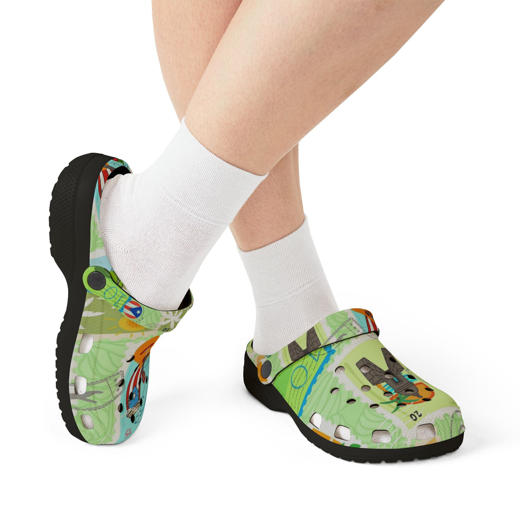 Puerto Rico Tropical Map EVA Foam Clogs — 'Puerto Rico Proud' Colorful Island Print