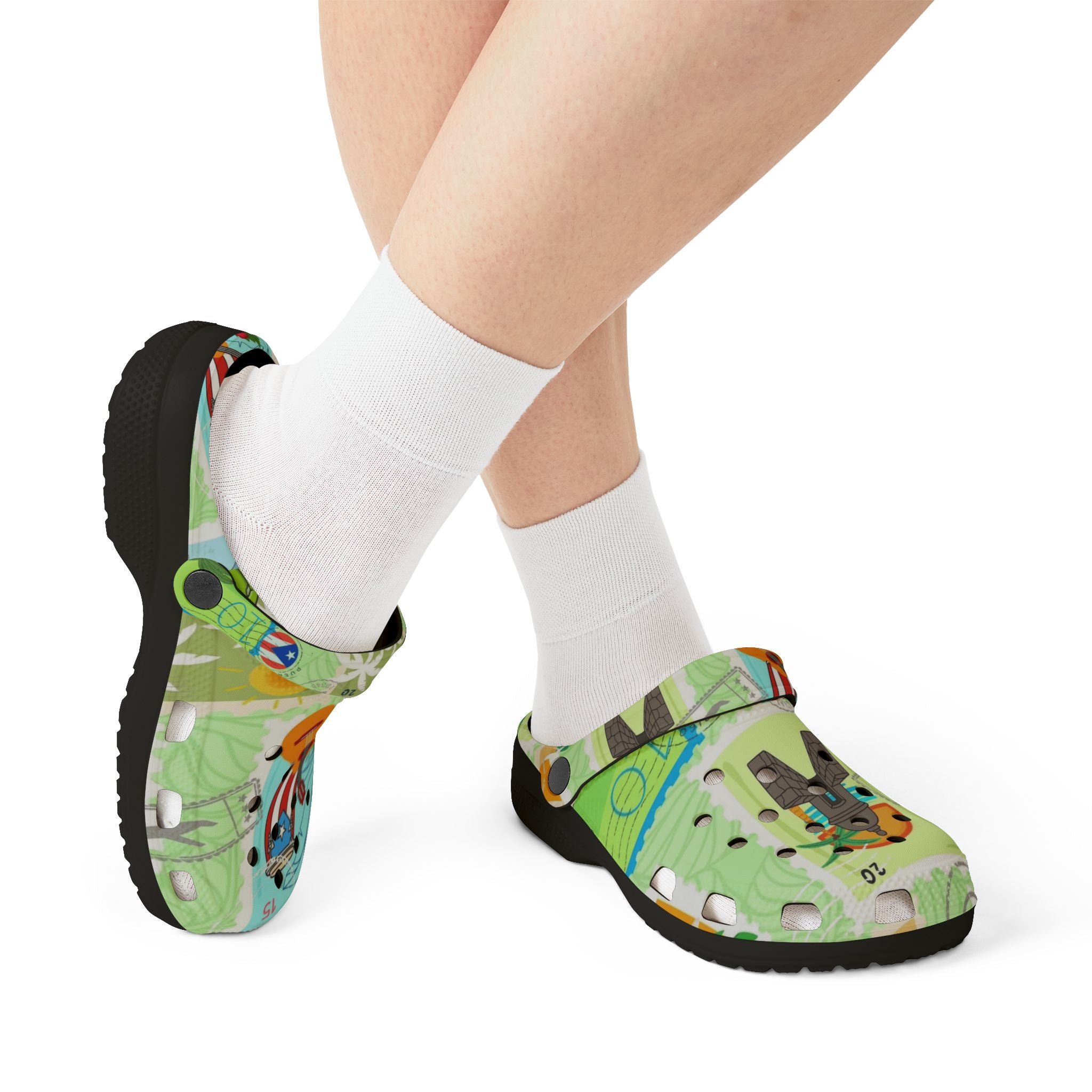 Puerto Rico Tropical Map EVA Foam Clogs — 'Puerto Rico Proud' Colorful Island Print