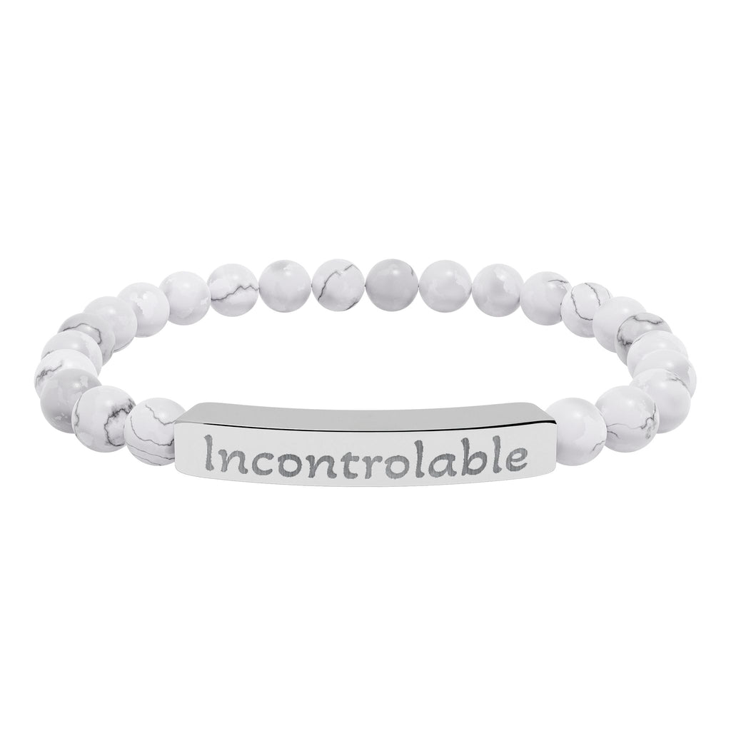 Engraved Natural Stone Stretch Bracelet — 'Incontrolable' Bar Beaded Bracelet