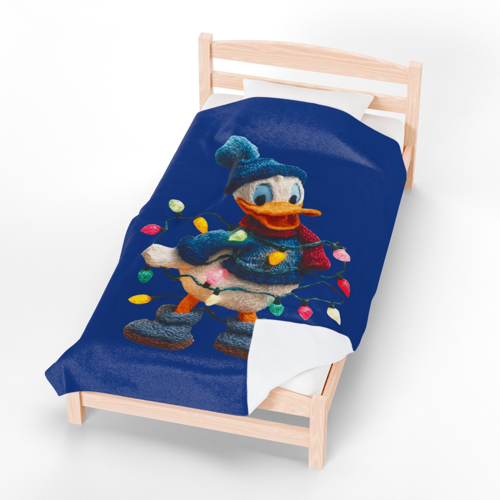 Donald Duck Holiday Plush Blanket  Festive Christmas Lights Velveteen Throw