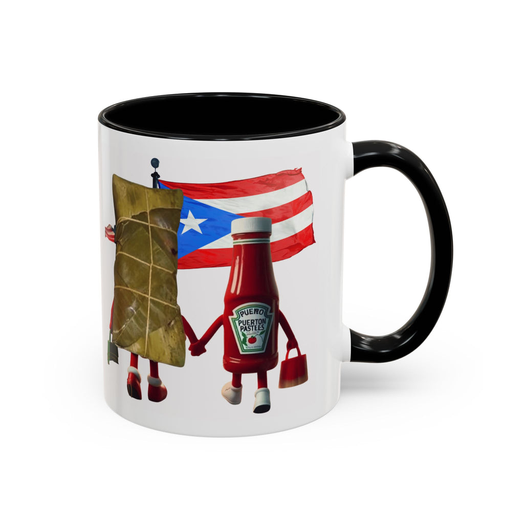 Puerto Rican Flag Ketchup & Pasteles Coffee Mug — Funny Food Friends Accent Mug (11/15oz)